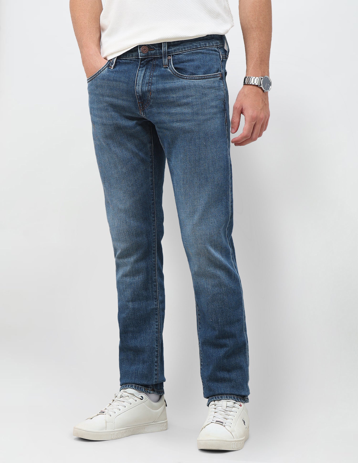 Brandon Slim Tapered Fit Blue Jeans Mid Blue - U.S. Polo Assn. India | Large