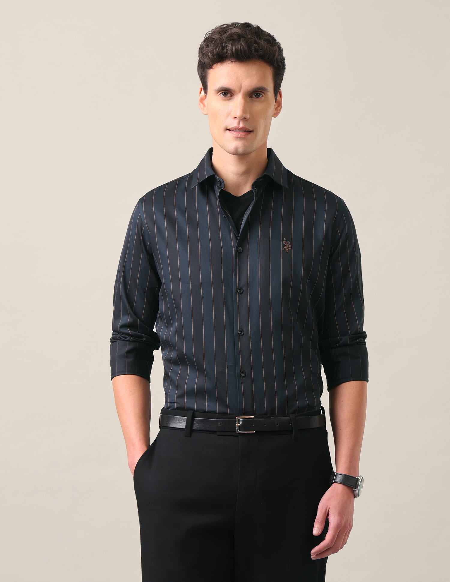 Vertical Striped Tailored Fit Shirt Teal - U.S. Polo Assn. India | Large