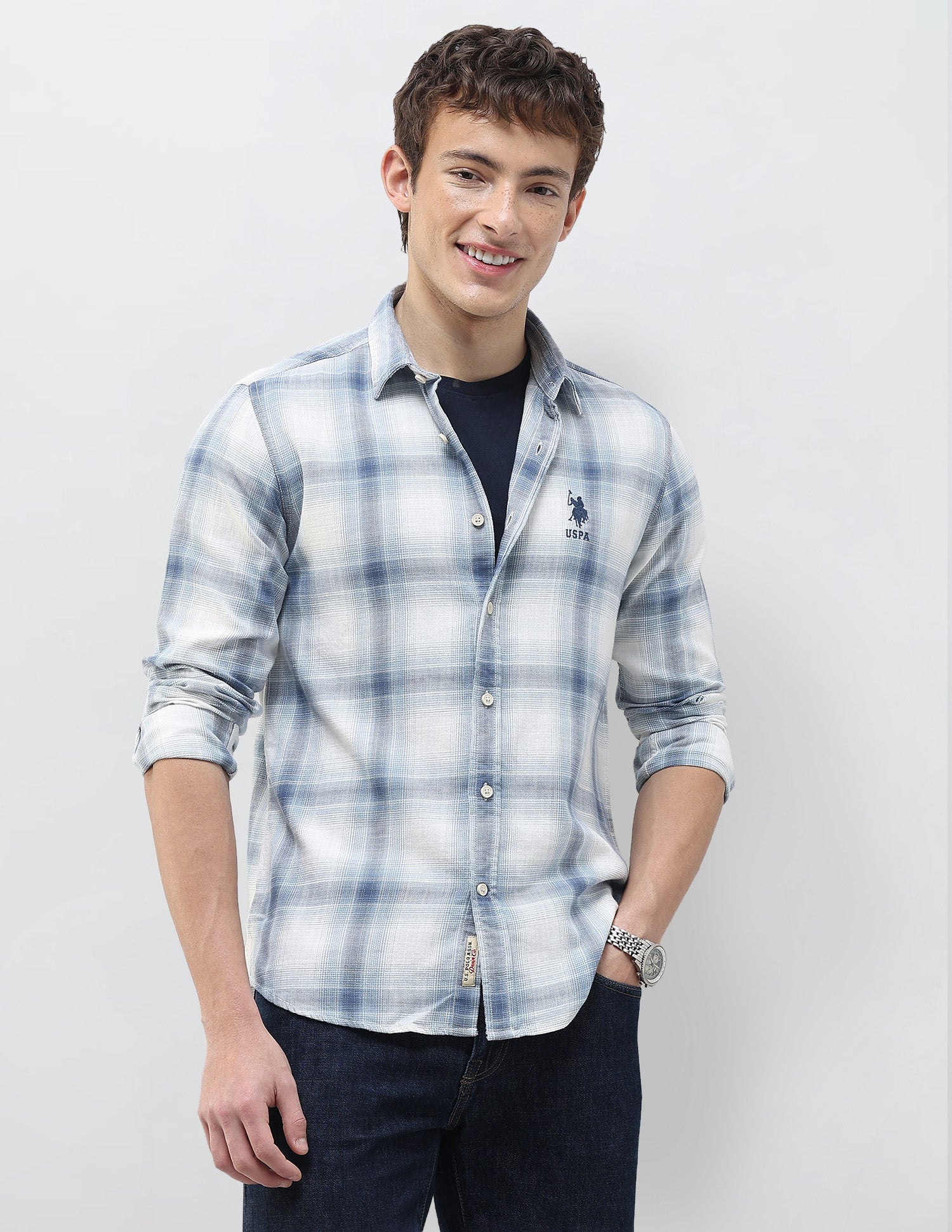 Plaid Checked Regular Fit Shirt Blue - U.S. Polo Assn. India | Large