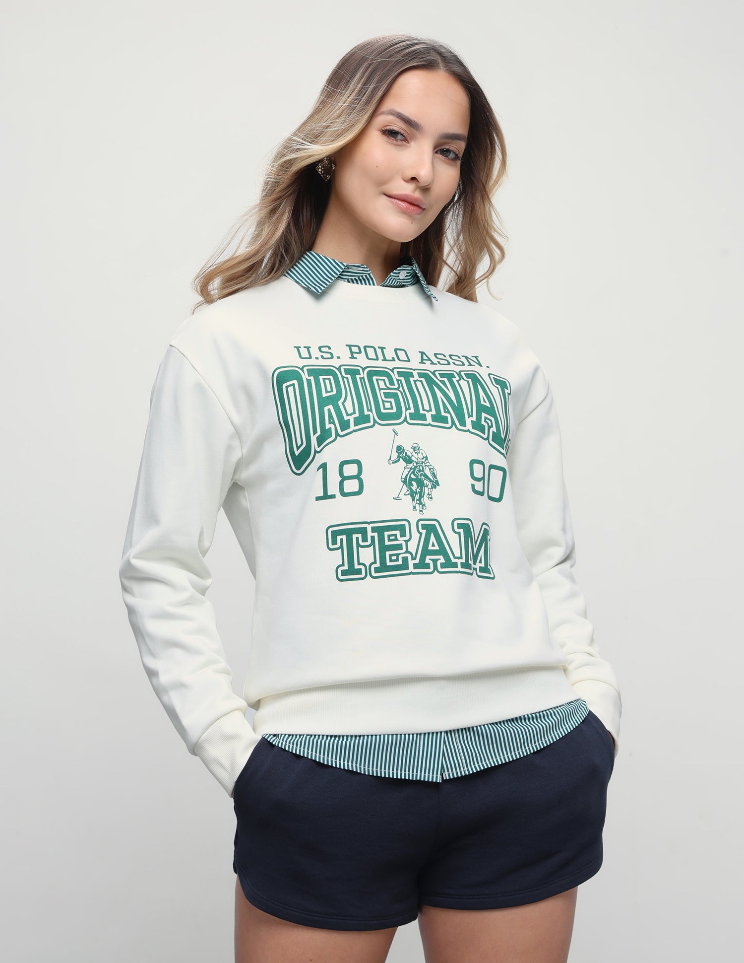 Graphic Brand Printed Relaxed Fit Sweatshirt Off White - U.S. Polo Assn. India | Large