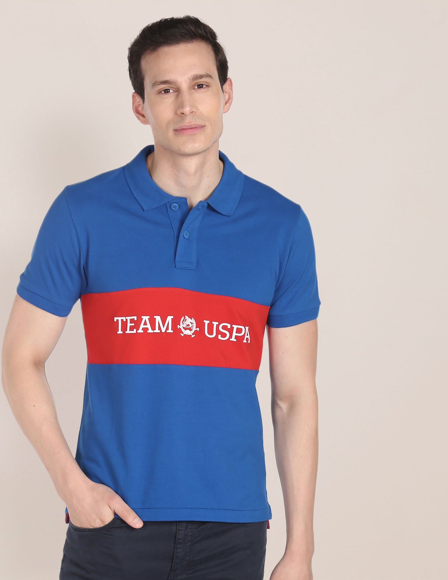 Brand Print Cotton Polo Shirt Dark Blue - U.S. Polo Assn. India | Large