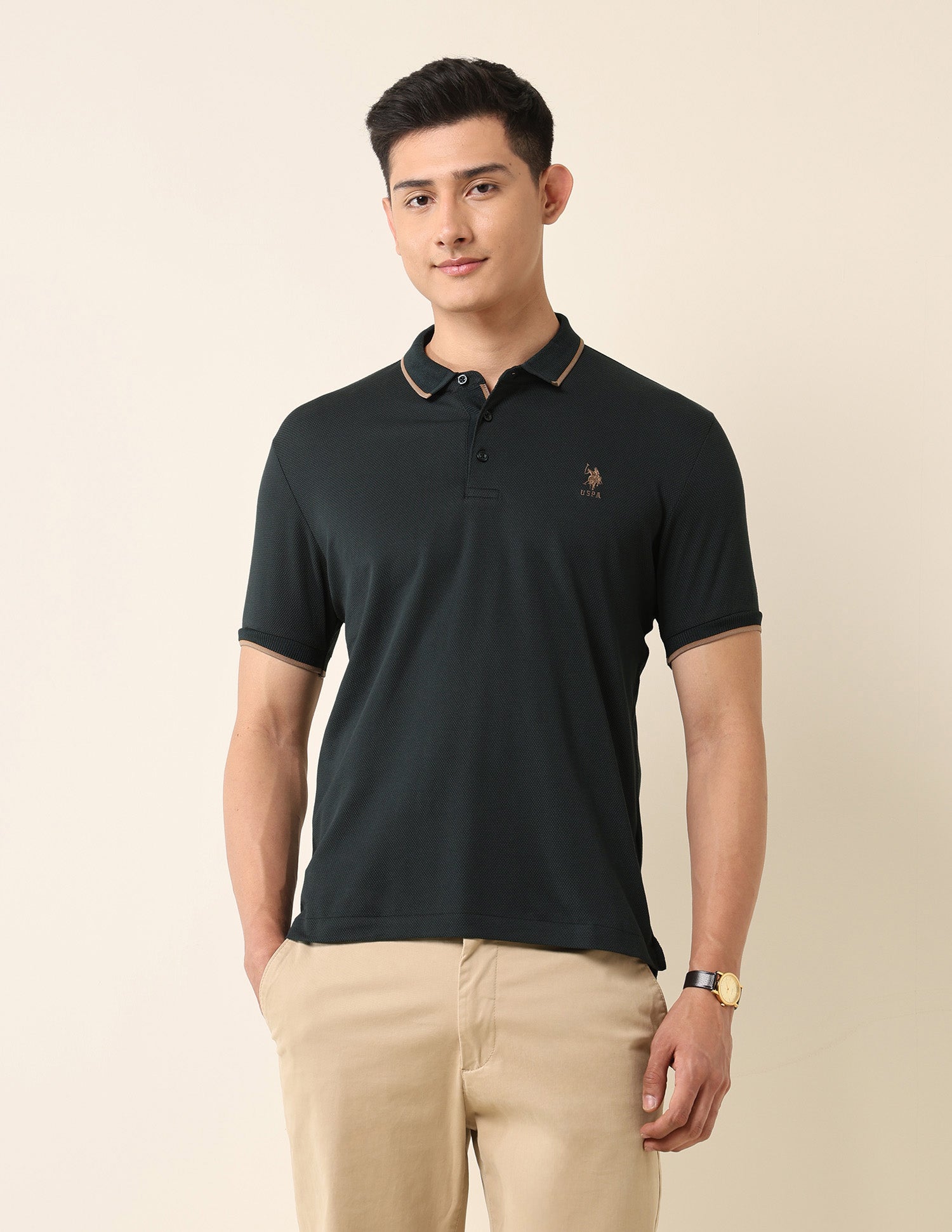 Textured Slim Fit Polo Shirt Dark Green - U.S. POLO ASSN. | Large