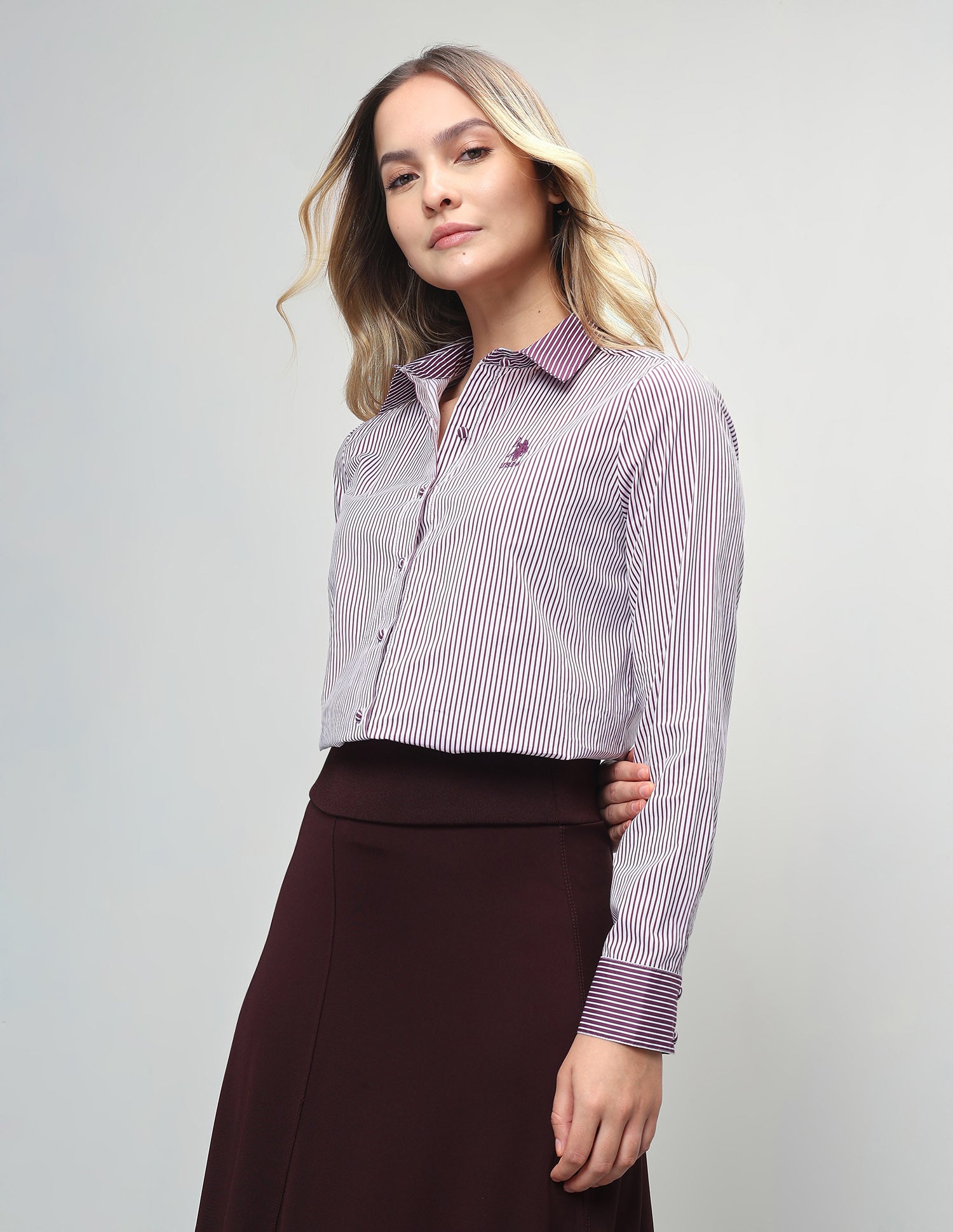 Vertical Striped Regular Fit Shirt Purple - U.S. Polo Assn. India | Large