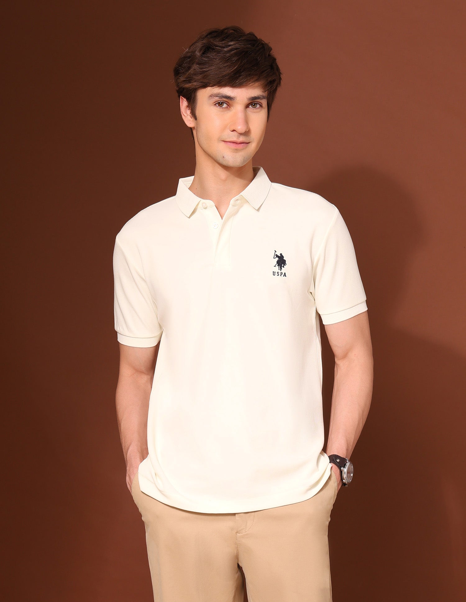 Slim Fit Work And Wander Polo Shirt Off White - U.S. Polo Assn. India | Large