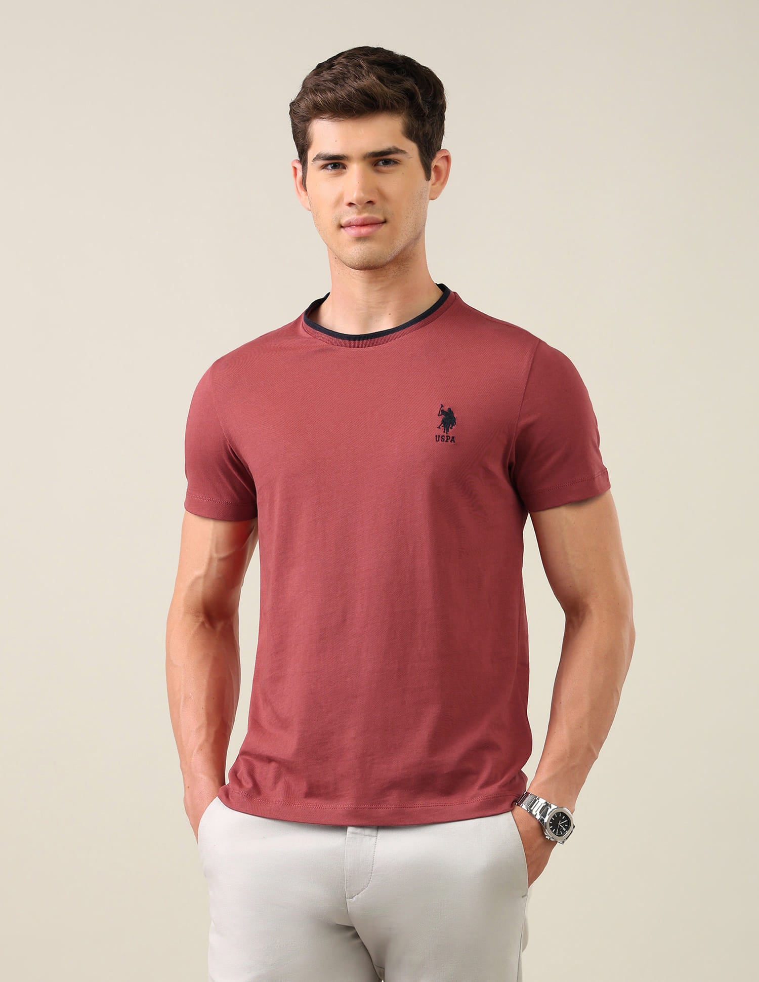 Solid Regular Fit T-Shirt Red - U.S. Polo Assn. India | Large