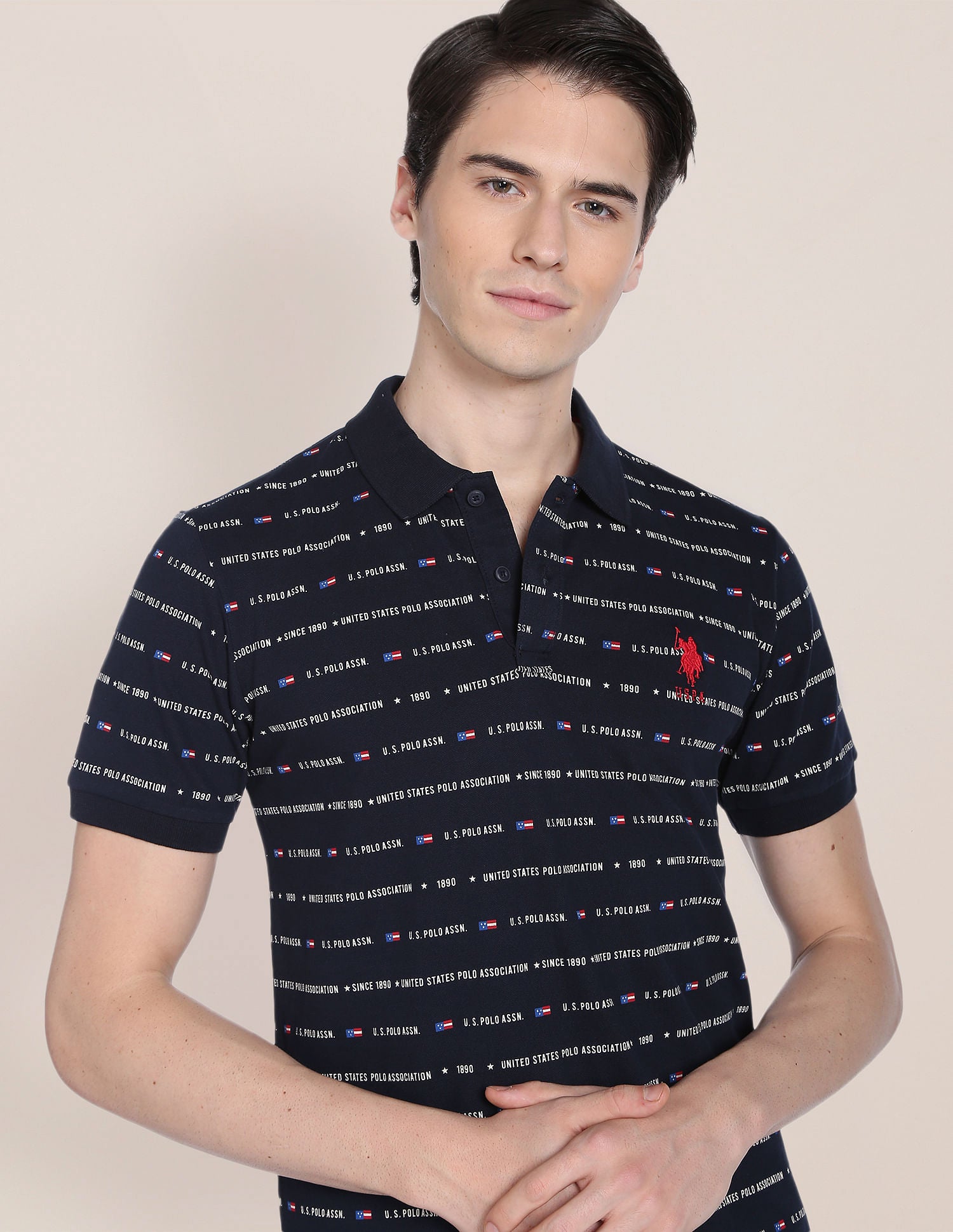 Brand Print Cotton Polo Shirt Navy - U.S. Polo Assn. India | Large
