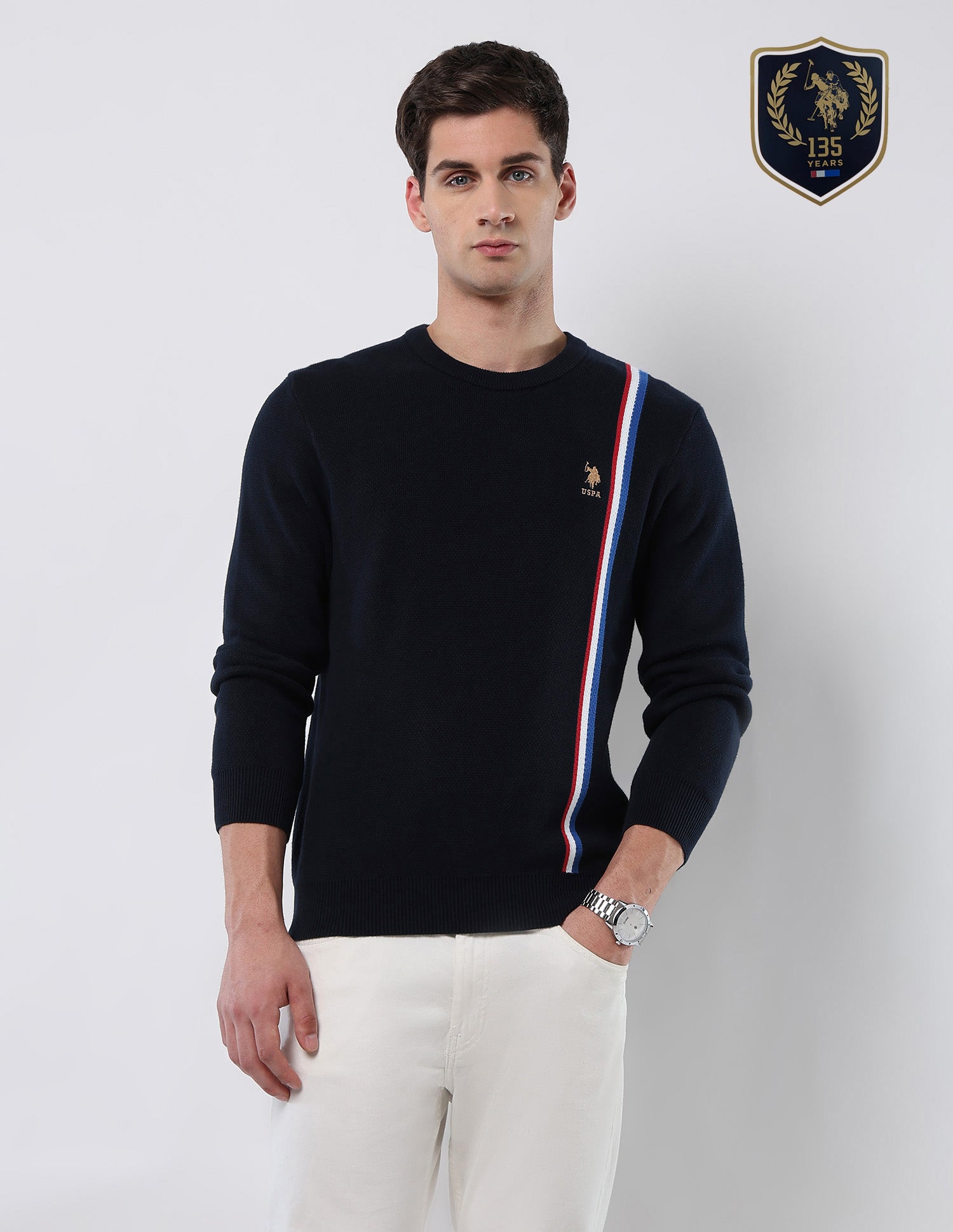 Vertical Striped Patterned Knit Sweater