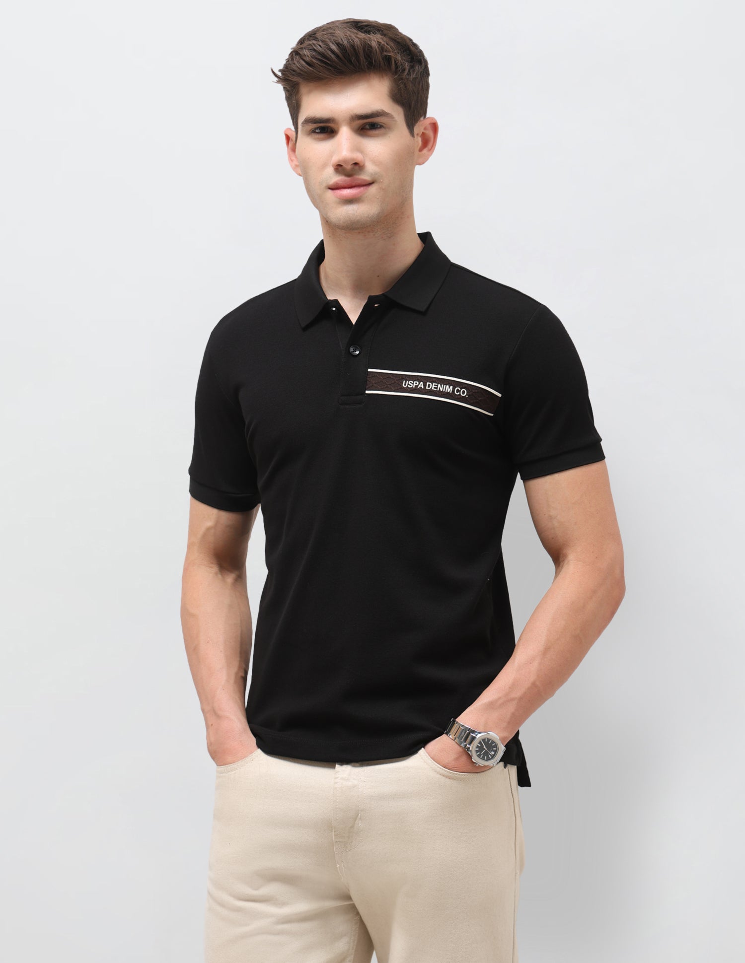 Solid Slim Fit Polo Shirt Black - U.S. Polo Assn. India | Large