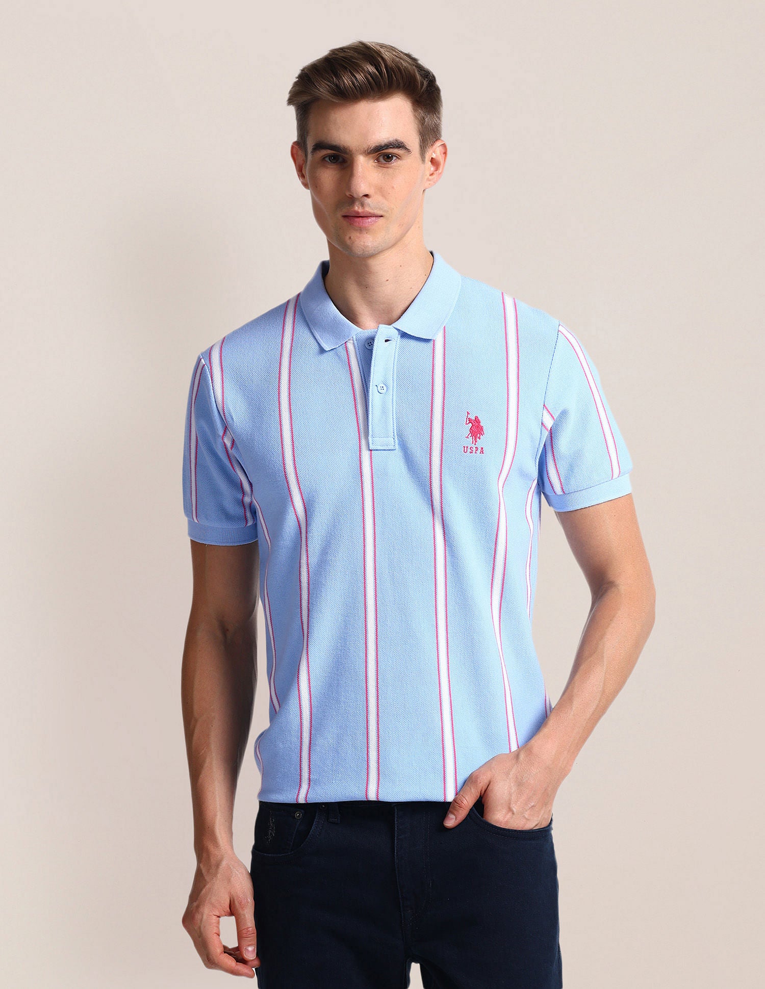 Vertical Stripe Slim Fit Polo Shirt