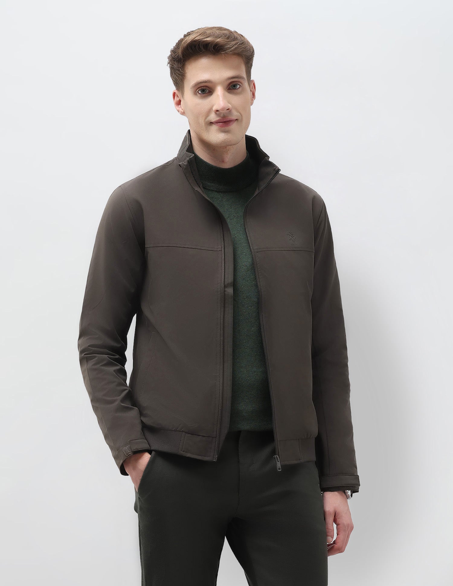 Regular Fit Solid Casual Jacket Choco - U.S. Polo Assn. India | Large