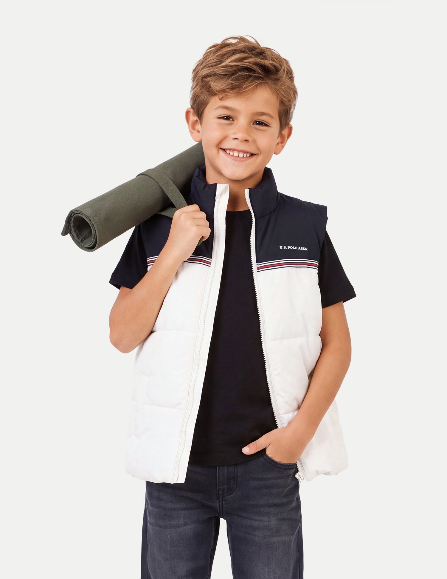 Colourblocked Regular Fit Puffer Jacket White - U.S. Polo Assn. India | Large