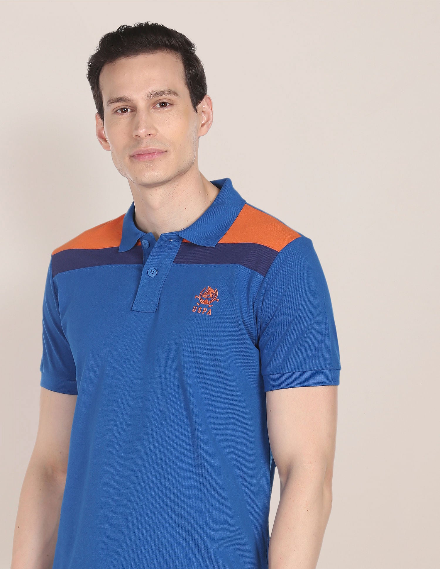 Panelled Colour Block Polo Shirt Dark Blue - U.S. Polo Assn. India | Large