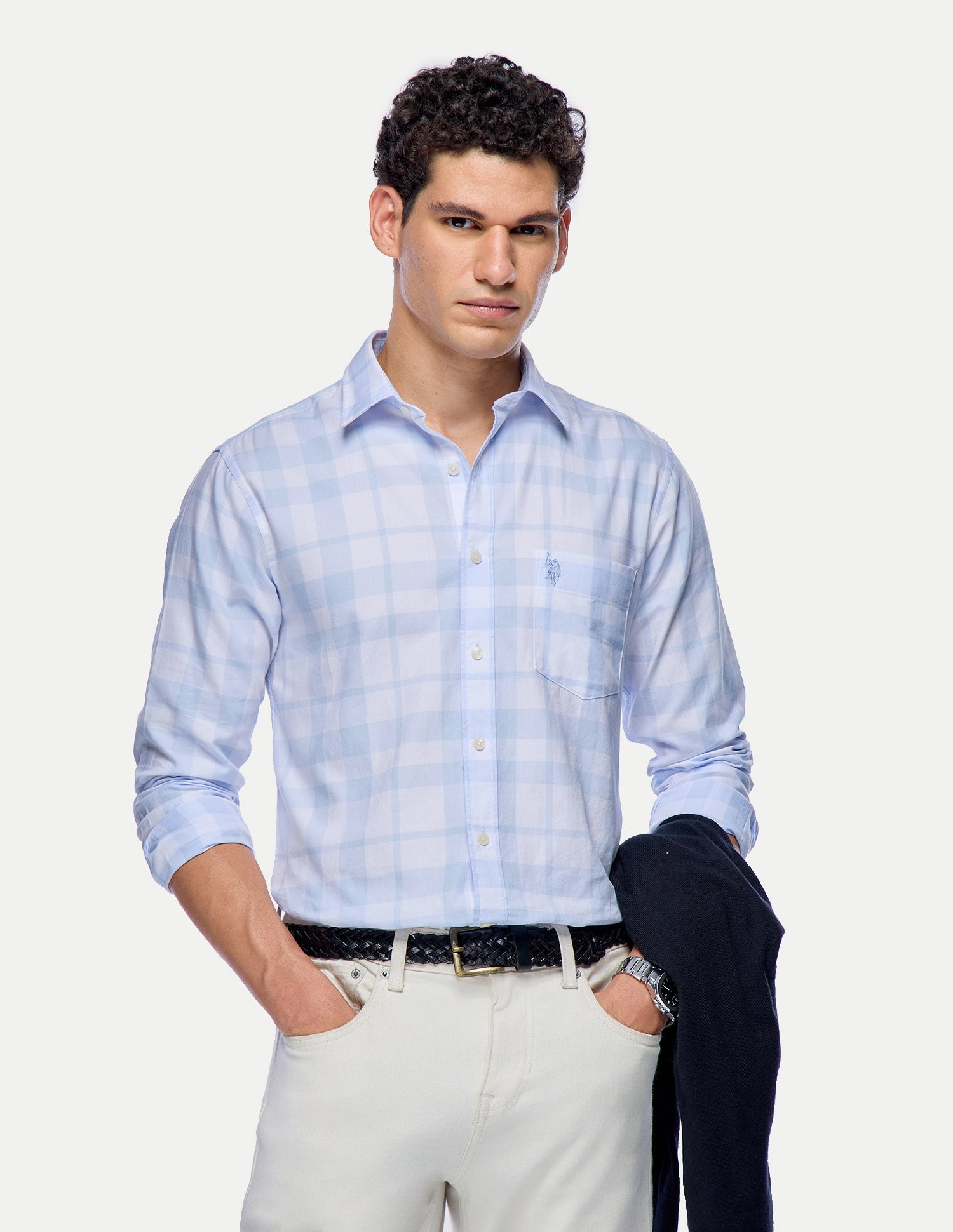 Grid Tattersall Checked Tailored Fit Shirt Light Blue - U.S. Polo Assn. India | Large