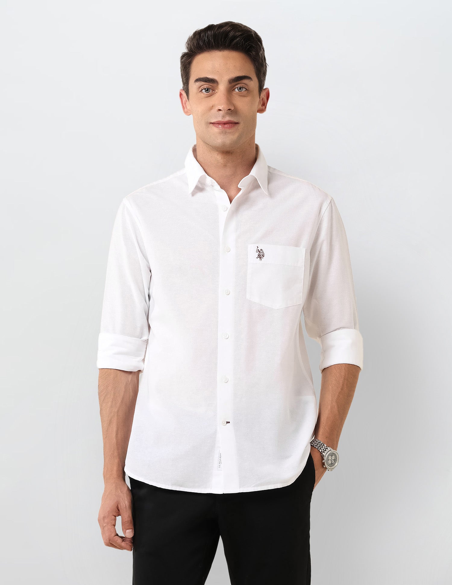 Pure Cotton Tailored Fit Shirt White - U.S. Polo Assn. India | Large