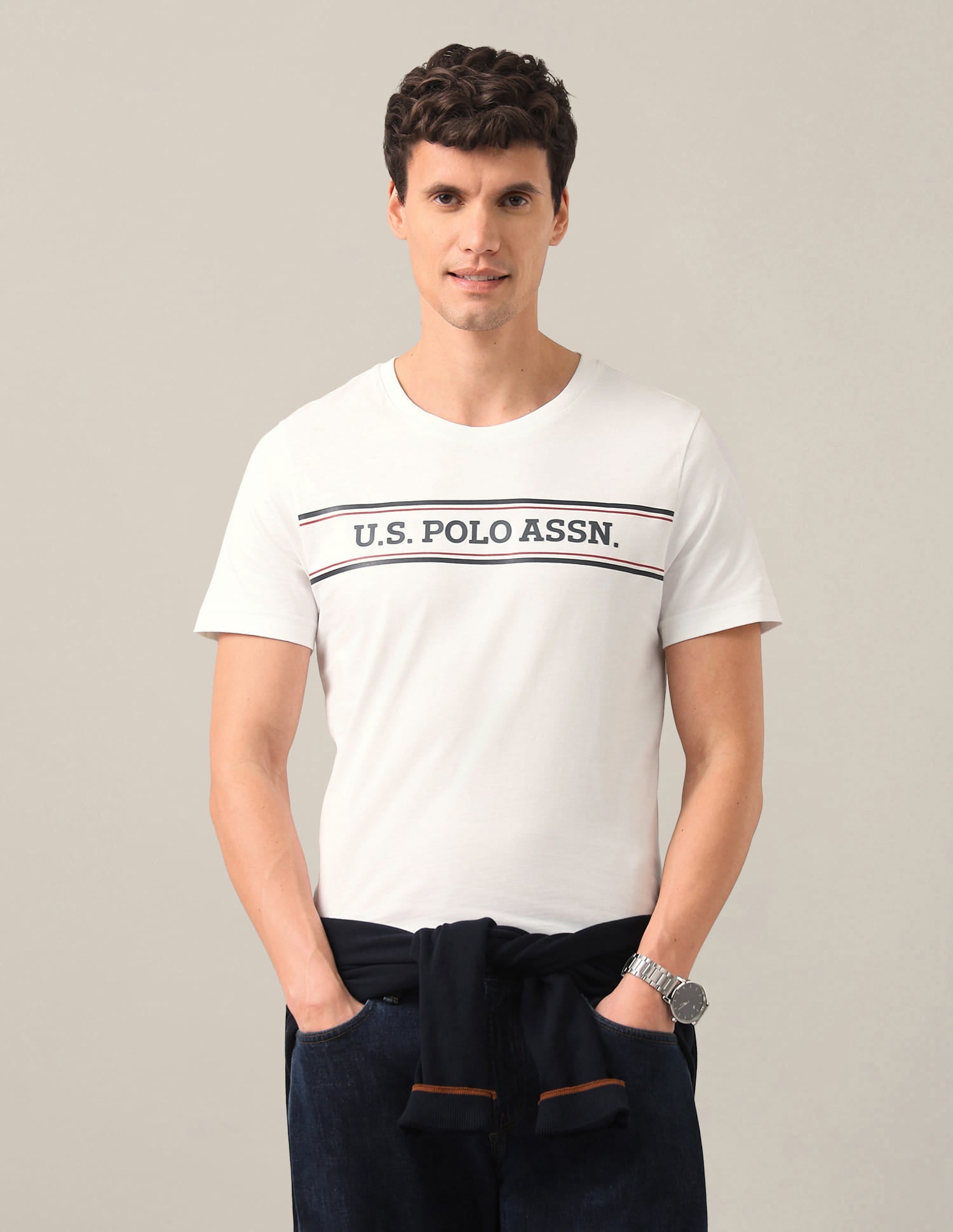 Brand Embossed Regular Fit T-Shirt White - U.S. Polo Assn. India | Large