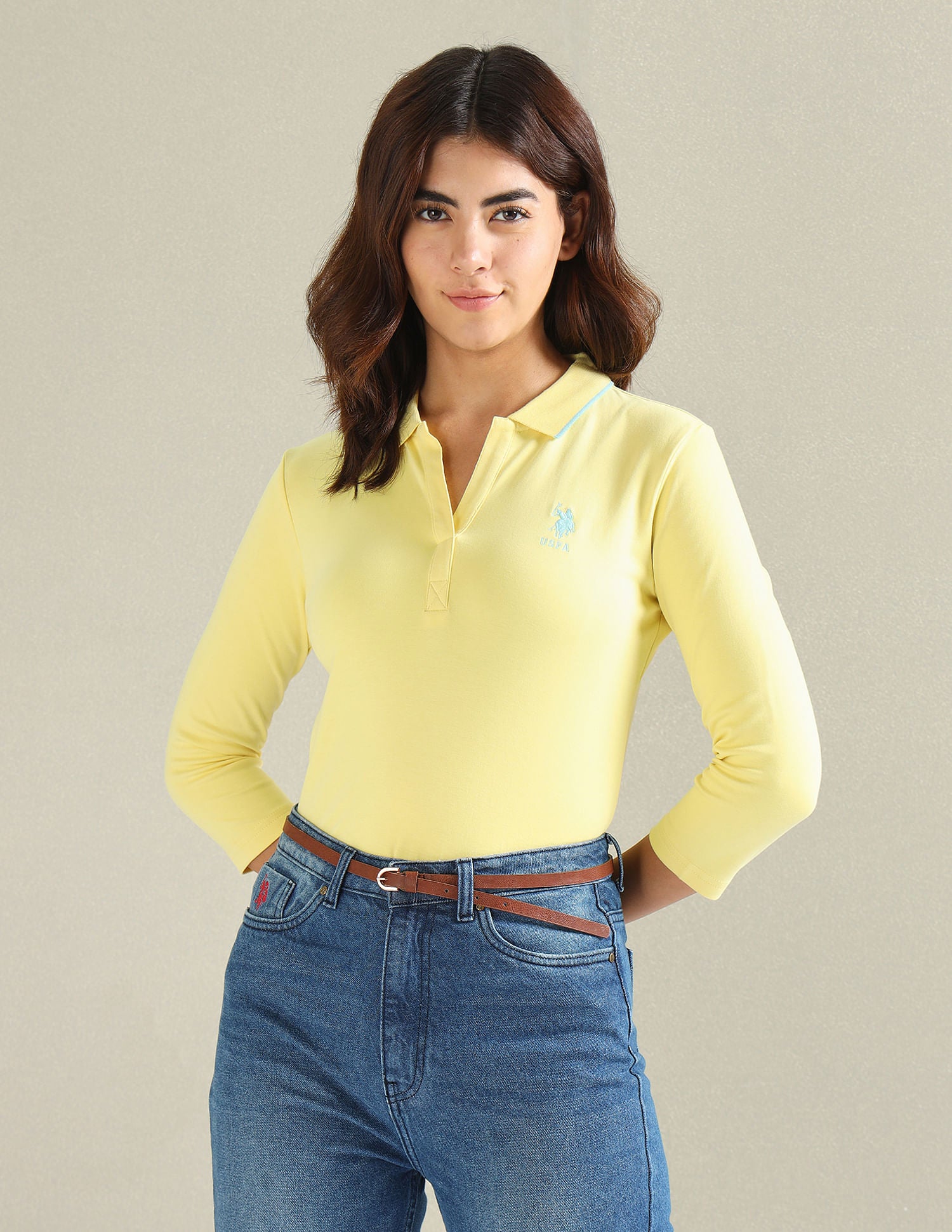 Tipped Collar Solid Polo Shirt Yellow - U.S. POLO ASSN. | Large