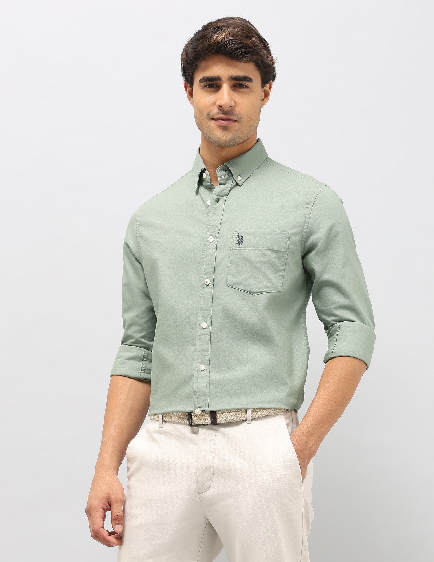 Oxford Tailored Fit Shirt Light Green - U.S. Polo Assn. India | Large