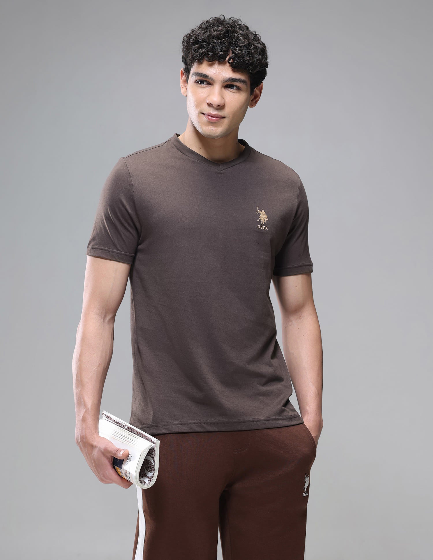 Breathable Comfort Fit I638 Lounge T-Shirt - Pack Of 1 Choco - U.S. Polo Assn. India | Large
