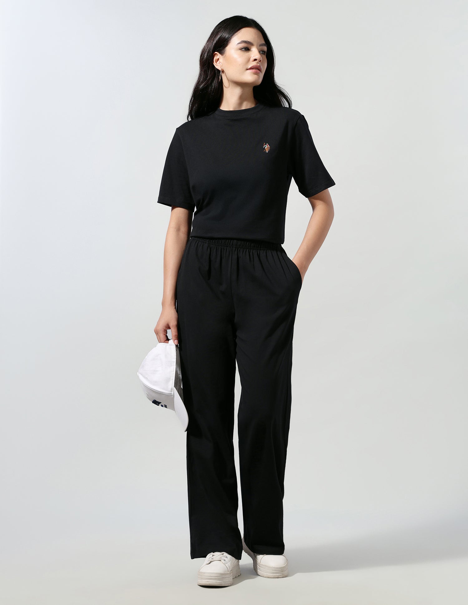 Boxy Fit T-Shirt With Wide Leg Track Pants Black - U.S. Polo Assn. India | Large