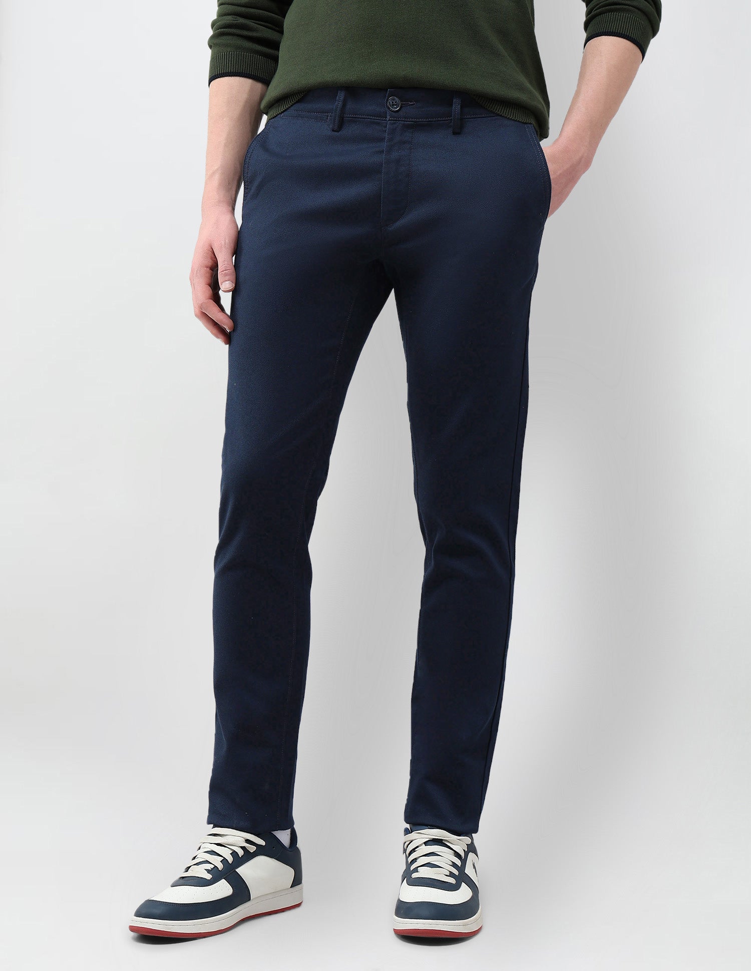 Austin Slim Fit Textured Trousers Navy - U.S. Polo Assn. India | Large