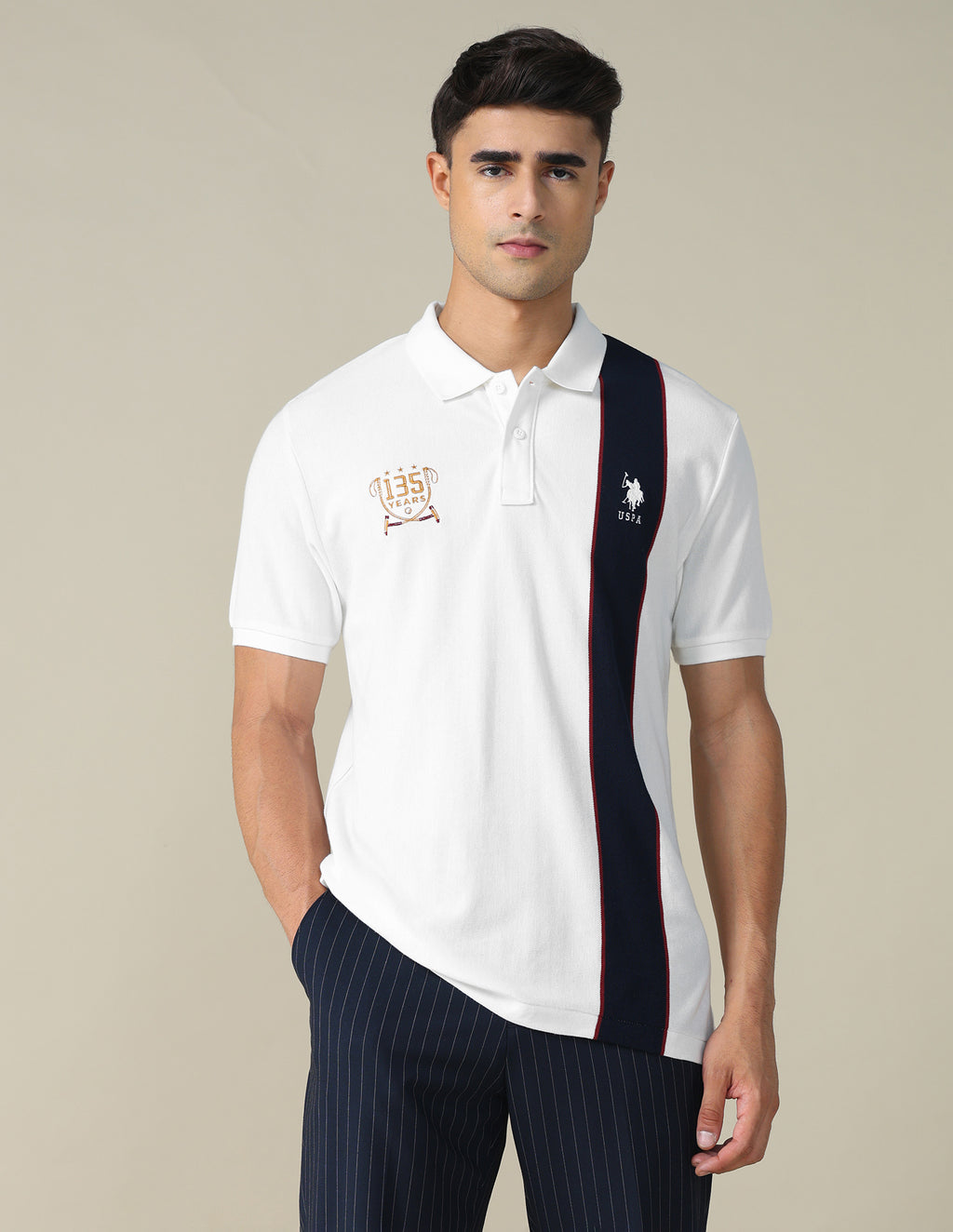 Buy Colourblocked Regular Fit Polo Shirt White|U.S. Polo Assn. India