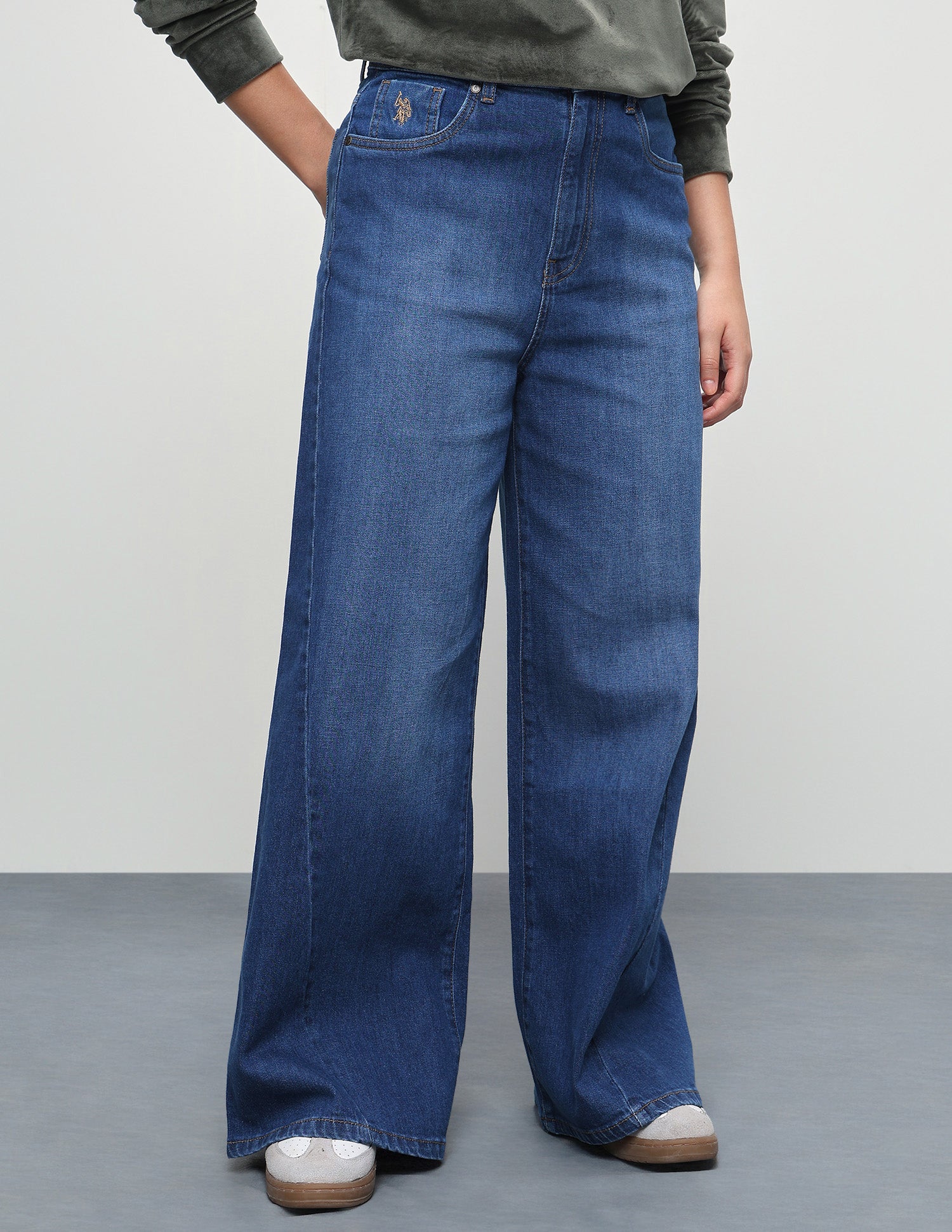 High Rise Wide Leg Fit Jeans Dark Blue - U.S. Polo Assn. India | Large