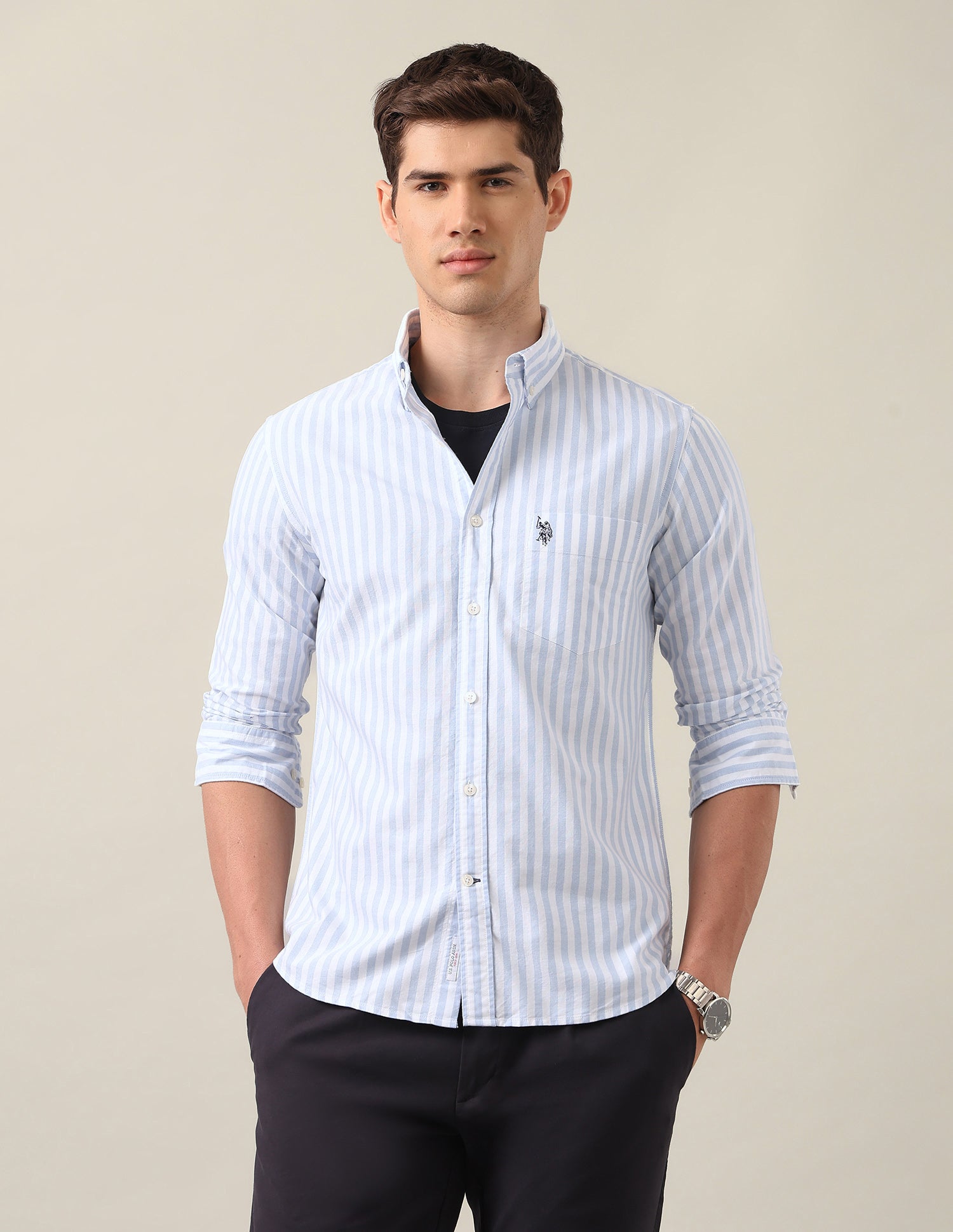 Vertical Striped Oxford Shirt Blue - U.S. Polo Assn. India | Large