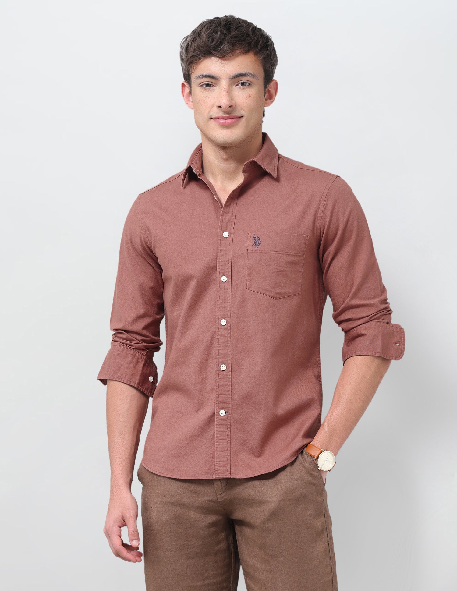 Tailored Fit Oxford Shirt Dark Pink - U.S. Polo Assn. India | Large