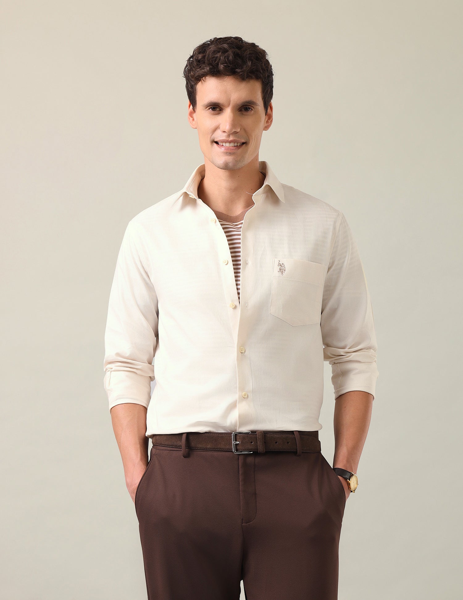 Textured Dobby Shirt Ivory - U.S. Polo Assn. India | Large