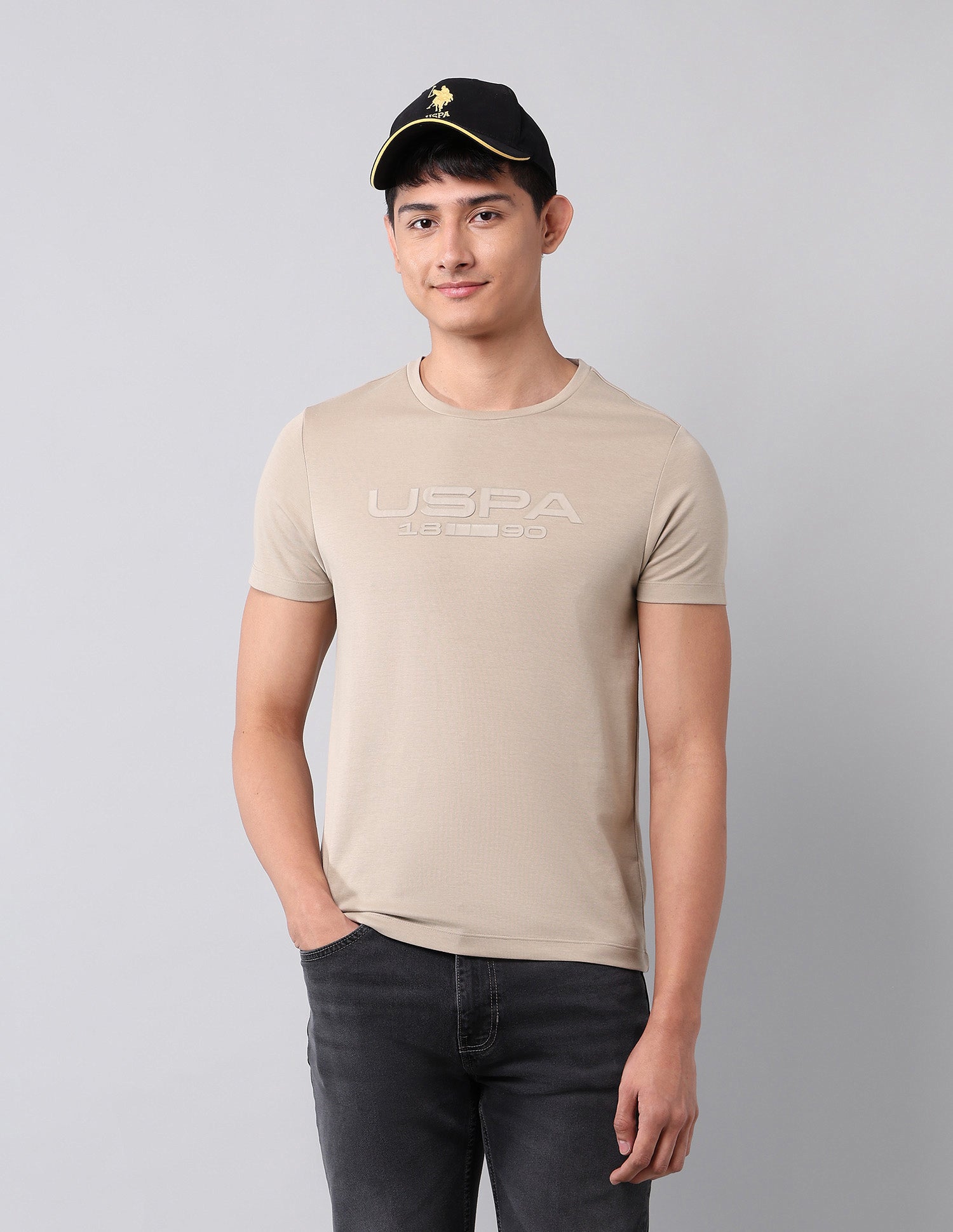 Brand Embossed Black Label T-Shirt Beige - U.S. Polo Assn. India | Large