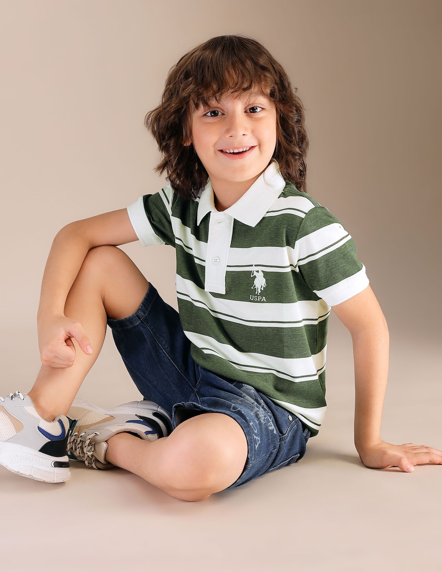 Boys Horizontal Striped Pure Cotton Polo Shirt