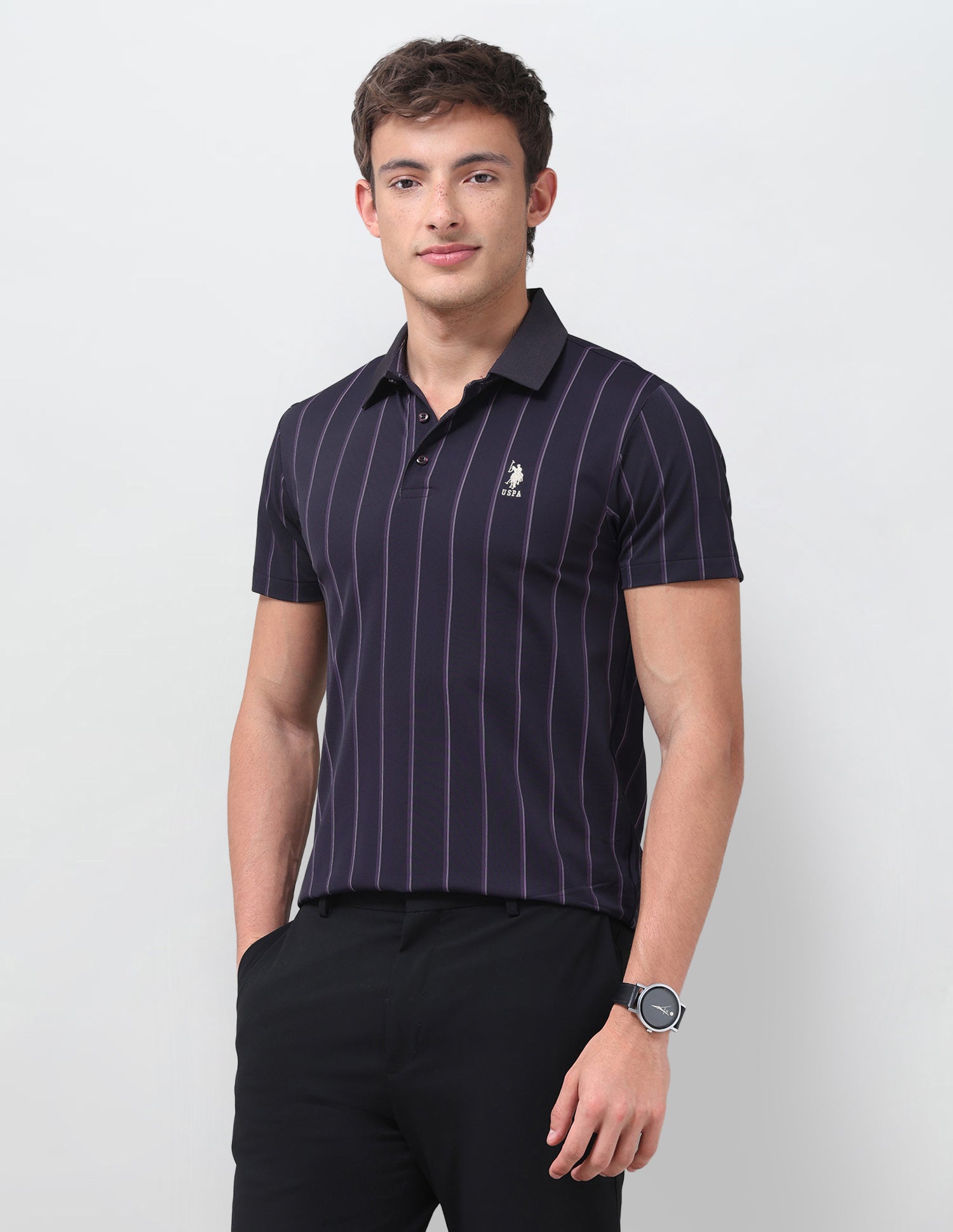 Vertical Striped Slim Fit Polo Shirt