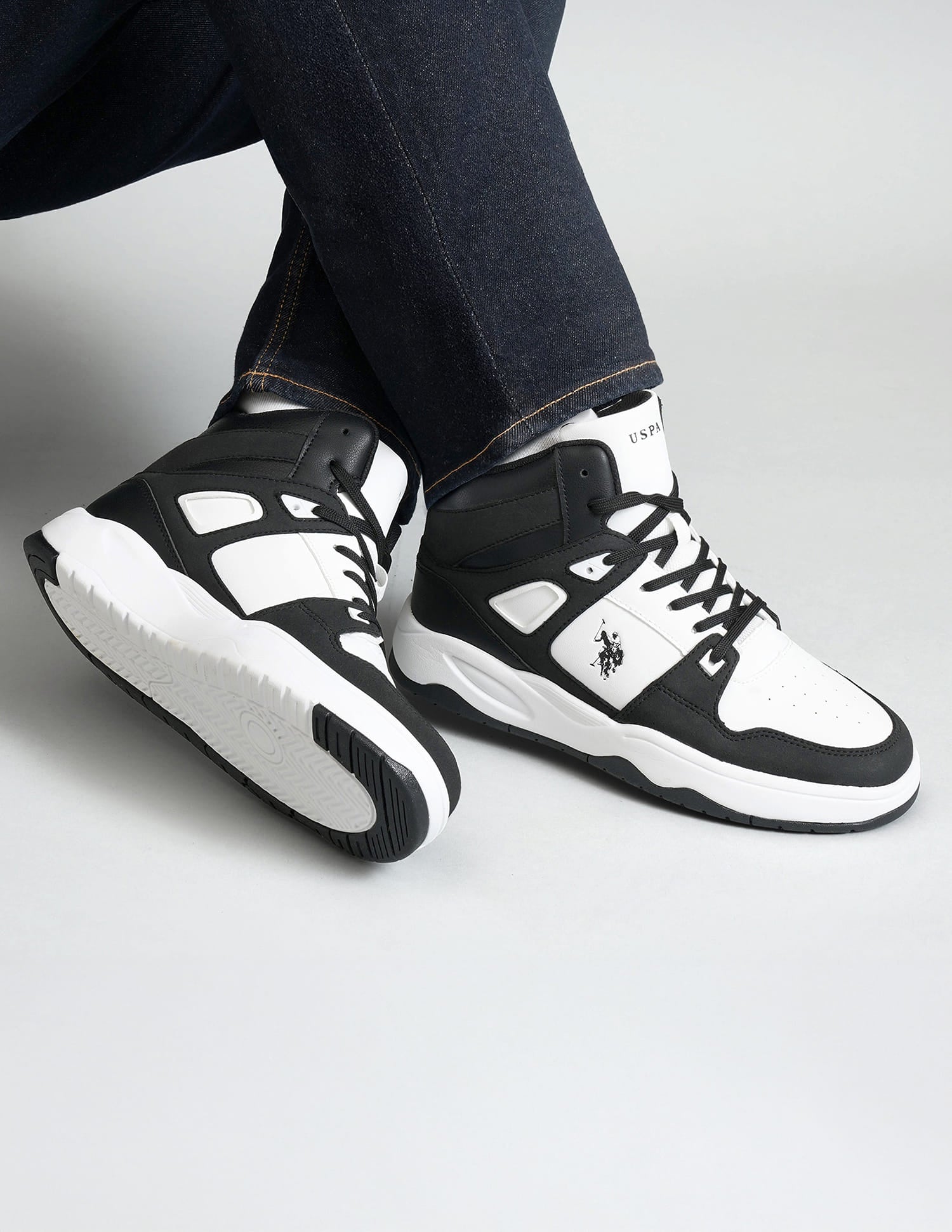 Men Bruce Mid Top Sneakers Black - U.S. Polo Assn. India | Large