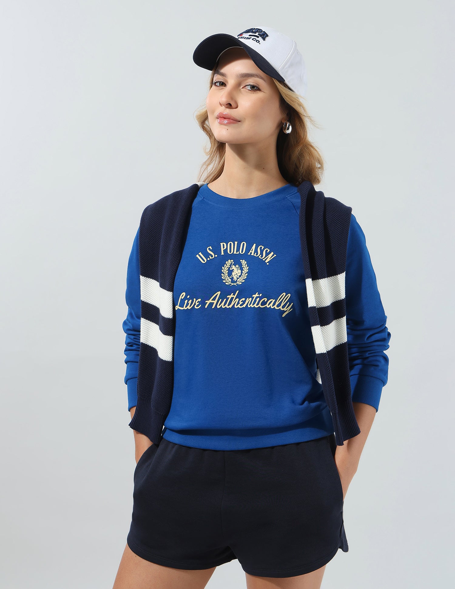 Typographic Brand Printed Relaxed Fit Sweatshirt Blue - U.S. Polo Assn. India | Large
