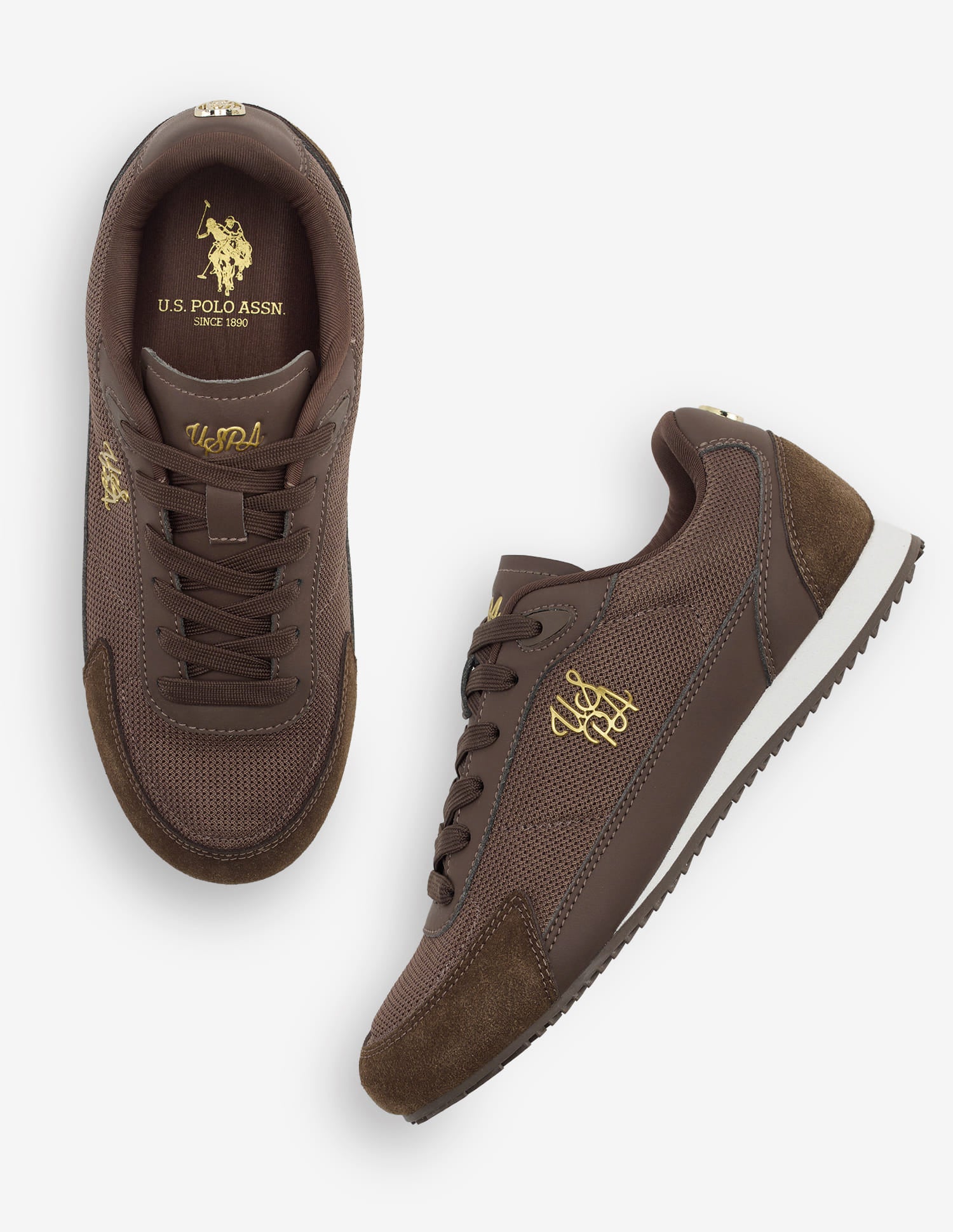 Zairan Light Weight Monogram Embossed Sneakers Dark Brown - U.S. Polo Assn. India | Large