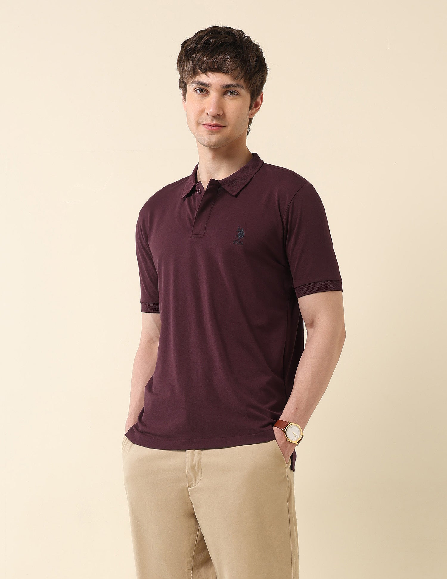 Solid Slim Fit Varsity Polo Shirt Maroon - U.S. Polo Assn. India | Large