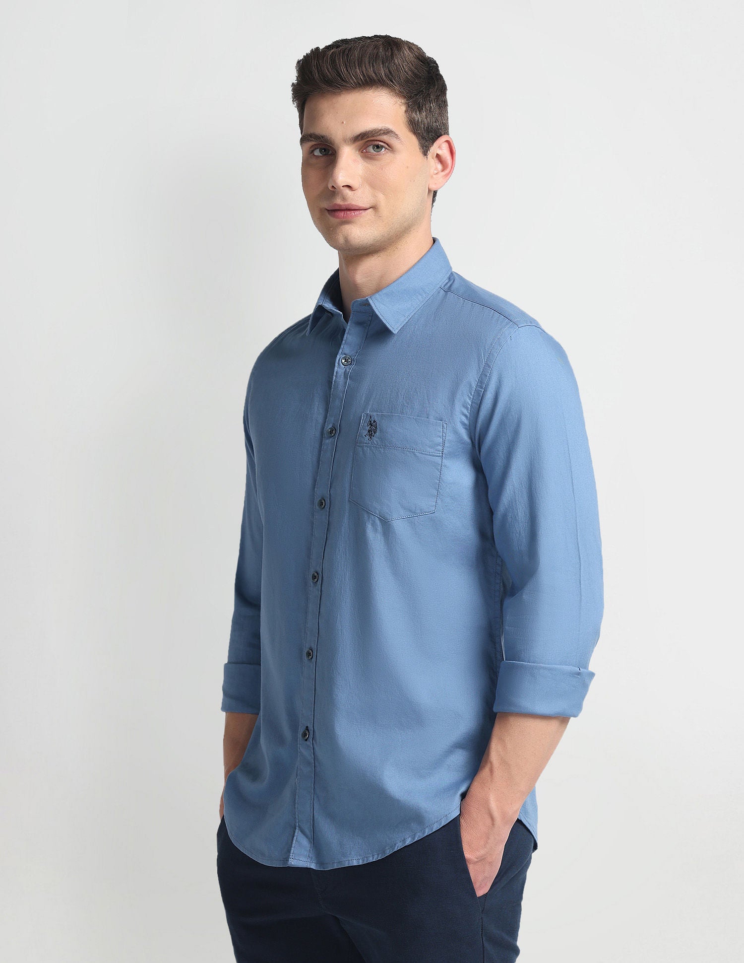 Cotton Twill Slim Shirt Blue - U.S. Polo Assn. India | Large