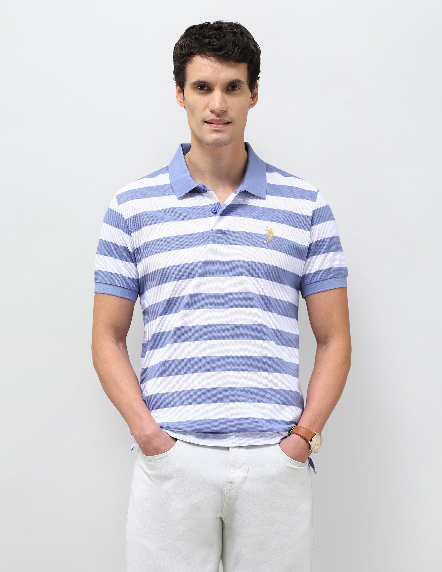 Horizontal Striped Slim Fit Polo Shirt Blue - U.S. Polo Assn. India | Large