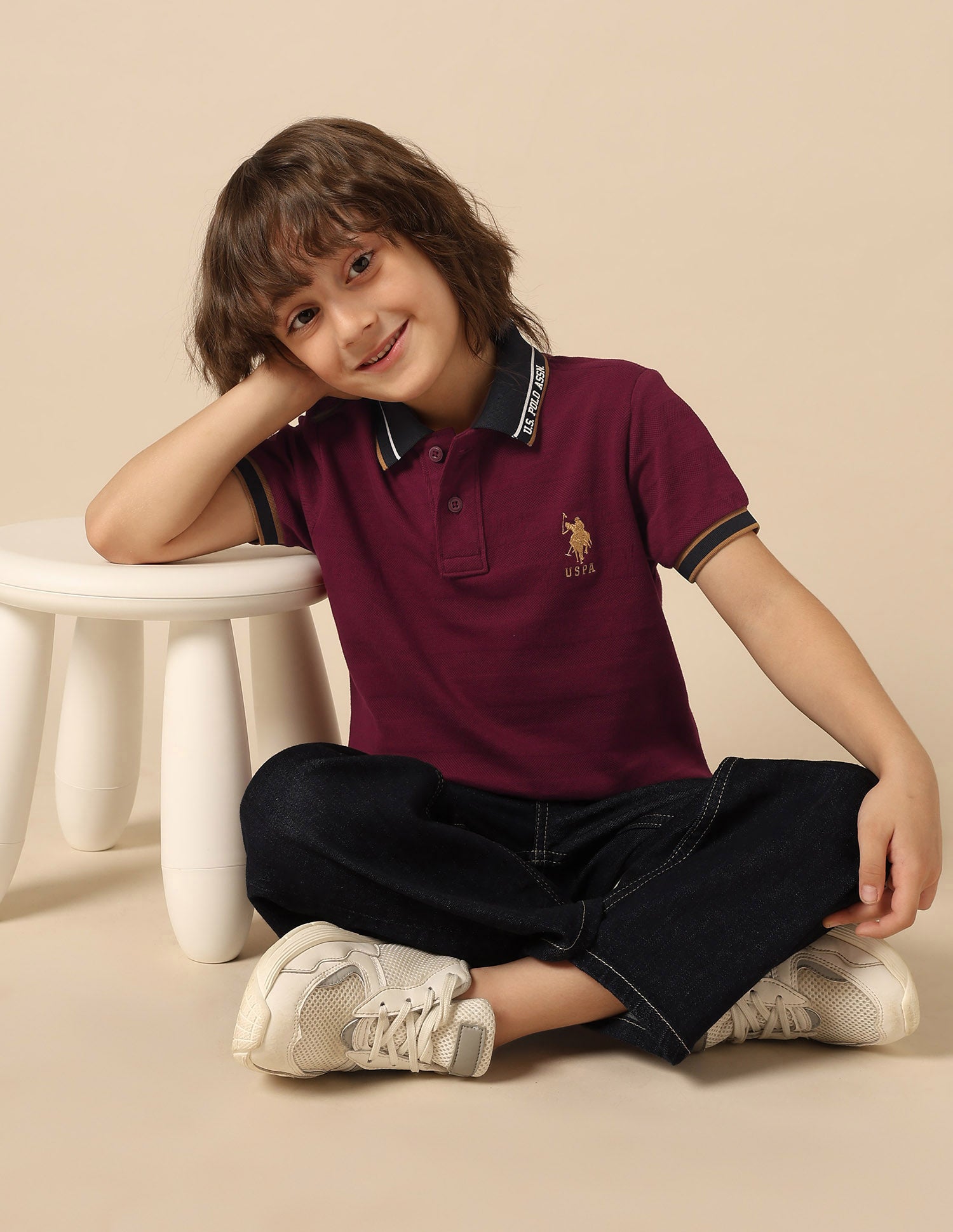 Boys Textured Pure Cotton Polo Shirt
