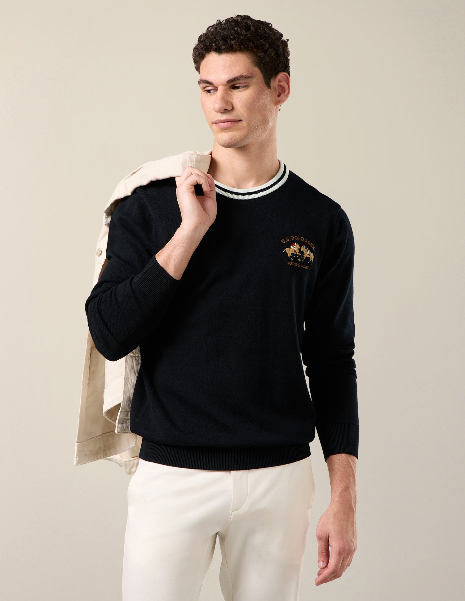 Solid Slim Fit Sweater Navy - U.S. Polo Assn. India | Large