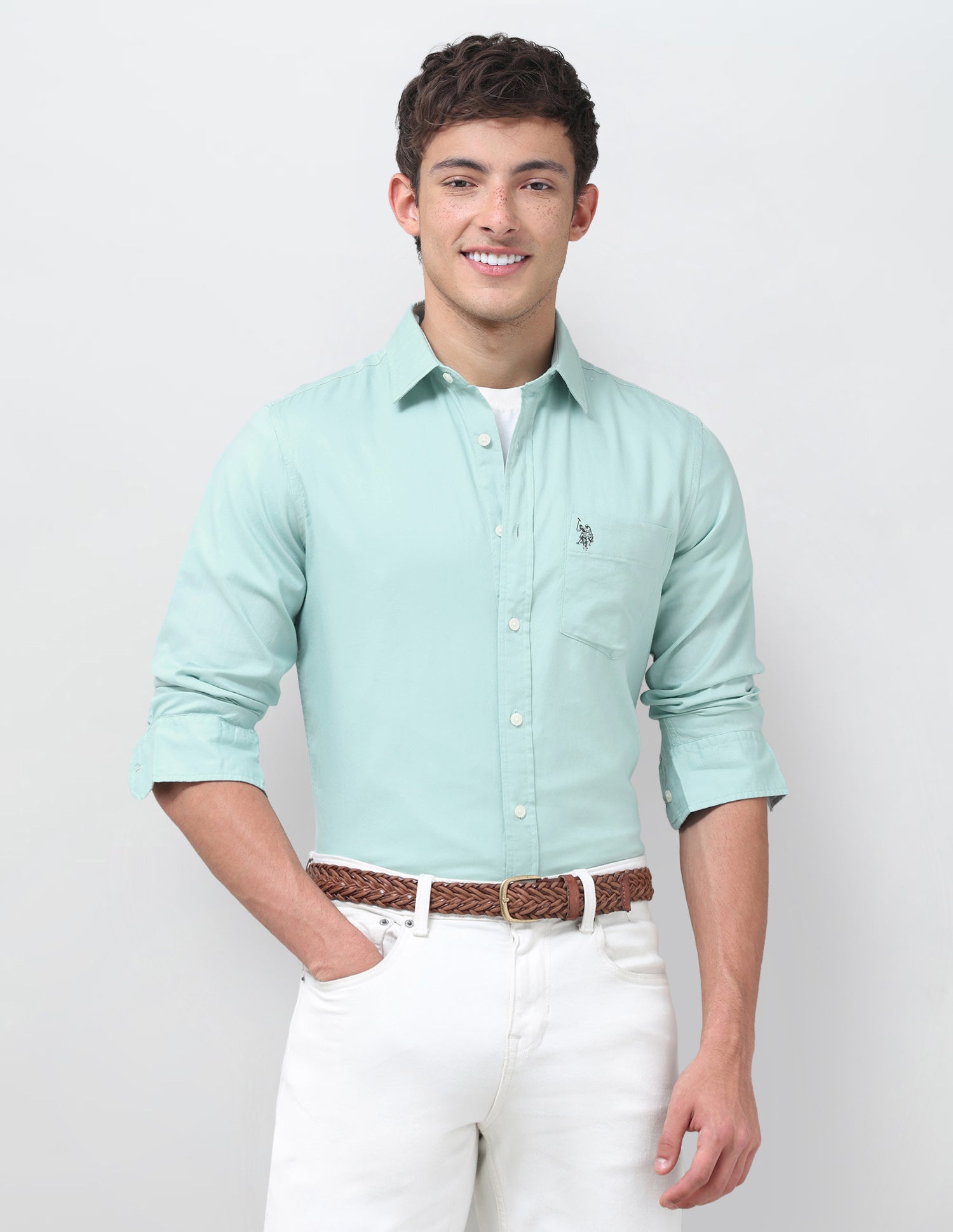 Solid Tailored Fit Shirt Mint - U.S. Polo Assn. India | Large