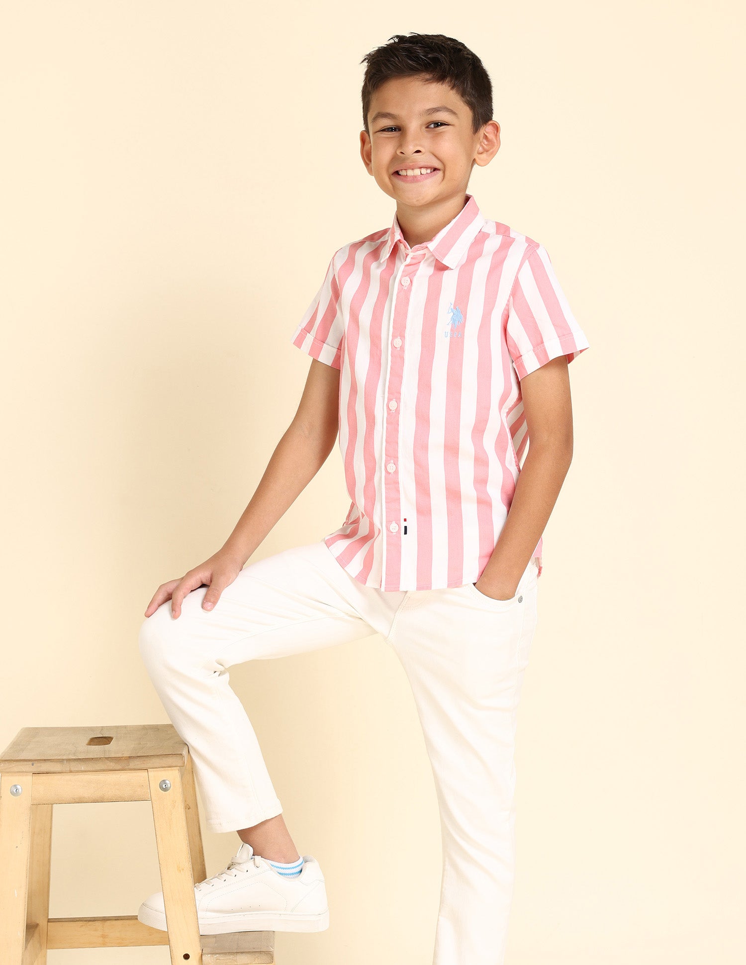 Boys Vertical Stripe Twill Shirt