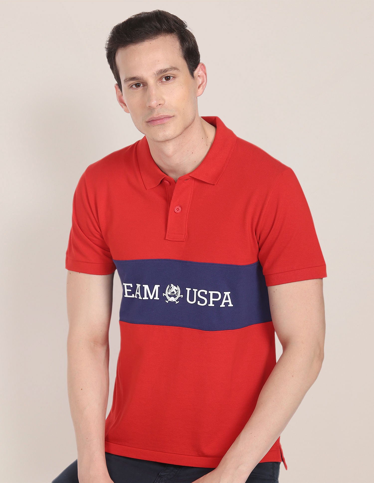 Brand Print Cotton Polo Shirt Red - U.S. Polo Assn. India | Large