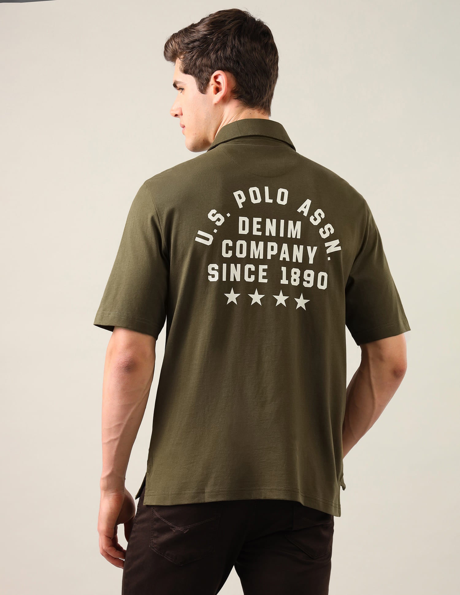 Typographic Brand Printed Knitted Shirt Green - U.S. Polo Assn. India | Large