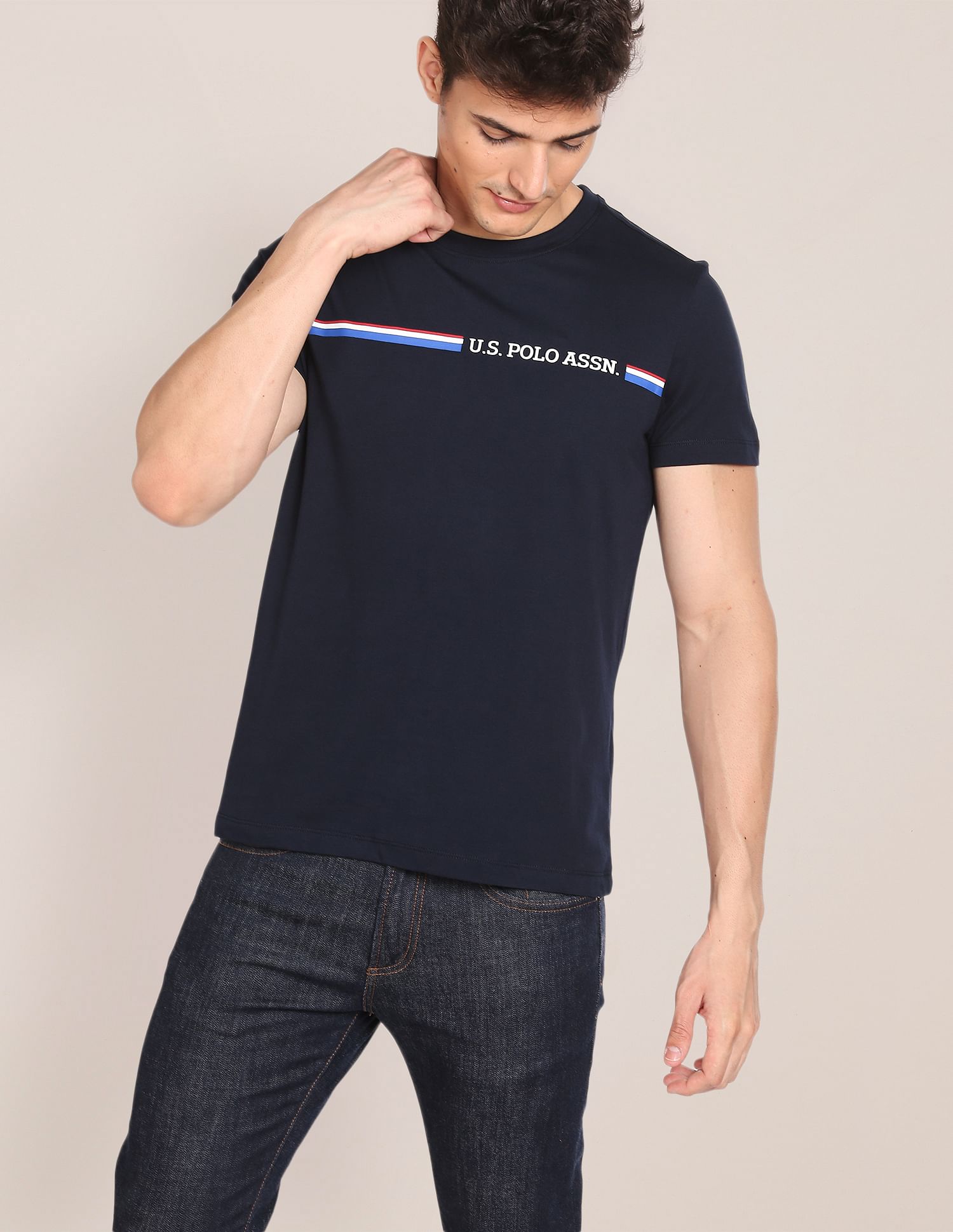 Crew Neck Brand Print T-Shirt Navy - U.S. POLO ASSN. | Large