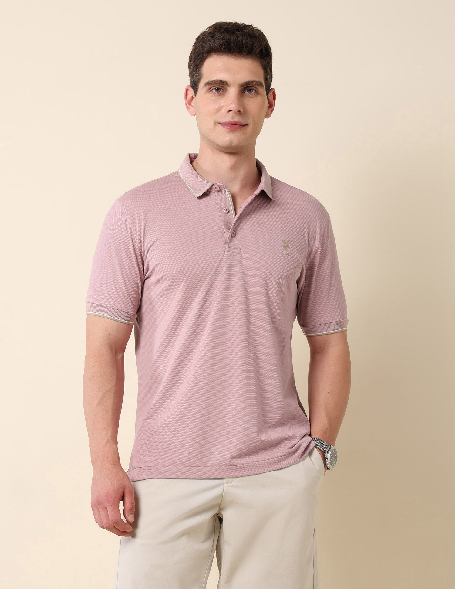 Textured Slim Fit Polo Shirt Light Pink - U.S. Polo Assn. India | Large