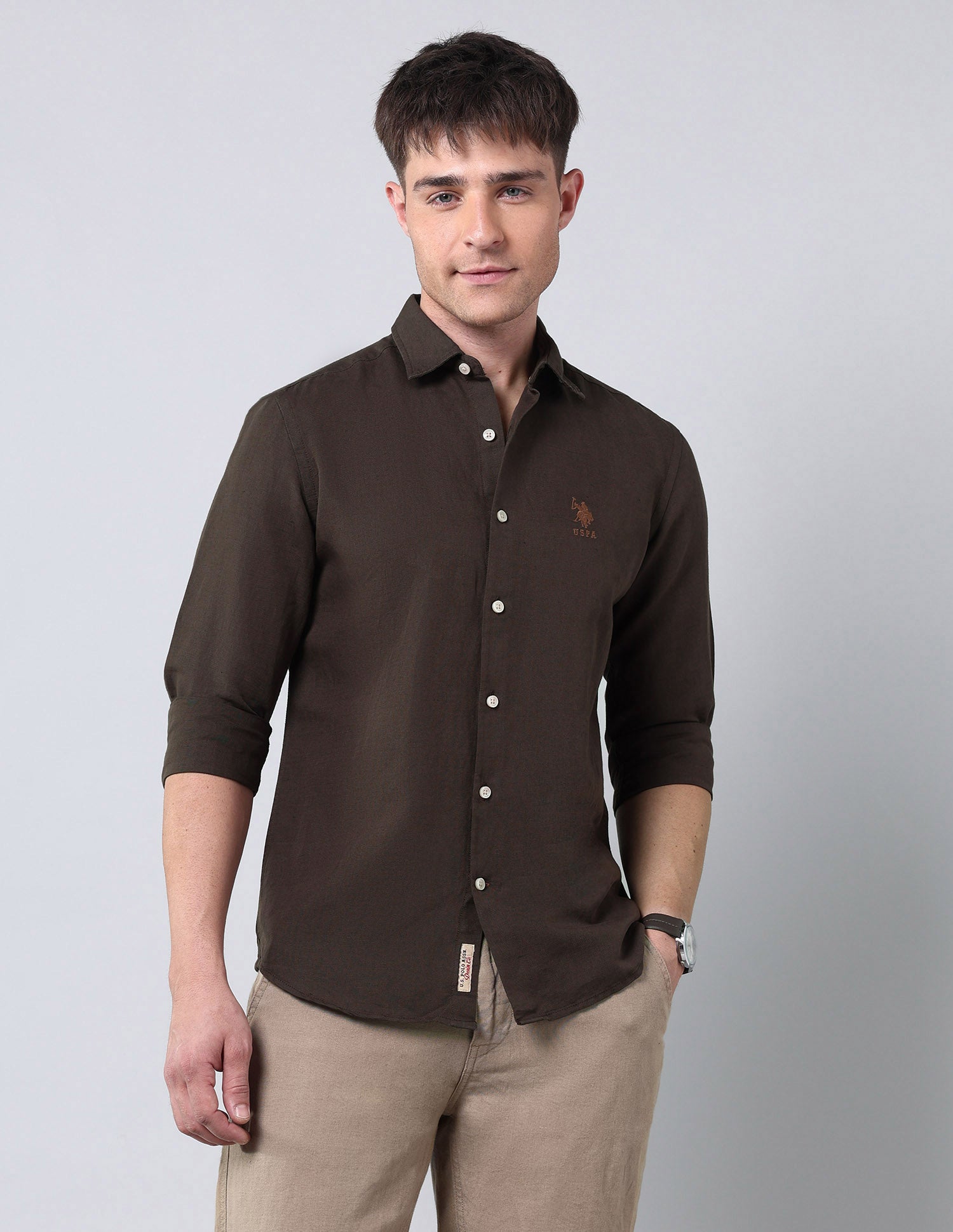 Solid Regular Fit Poplin Shirt Choco - U.S. Polo Assn. India | Large