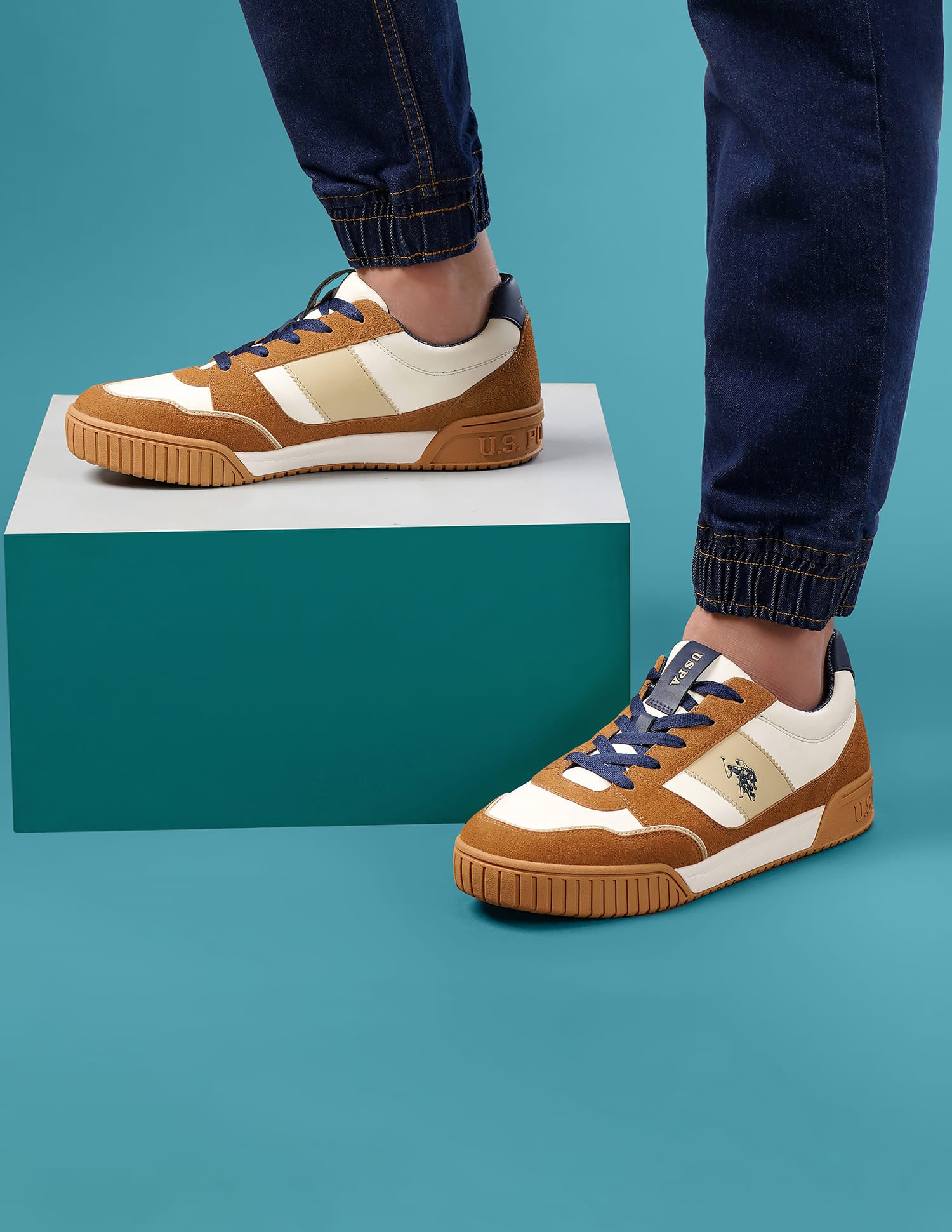 Men Rever Colourblocked Sneakers Brown - U.S. Polo Assn. India | Large