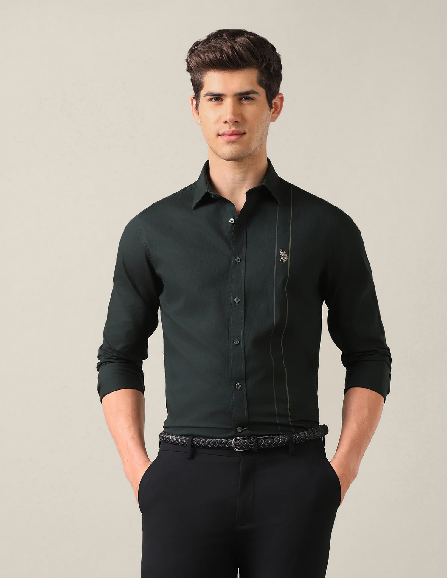 Tailored Fit Dobby Shirt Green - U.S. Polo Assn. India | Large
