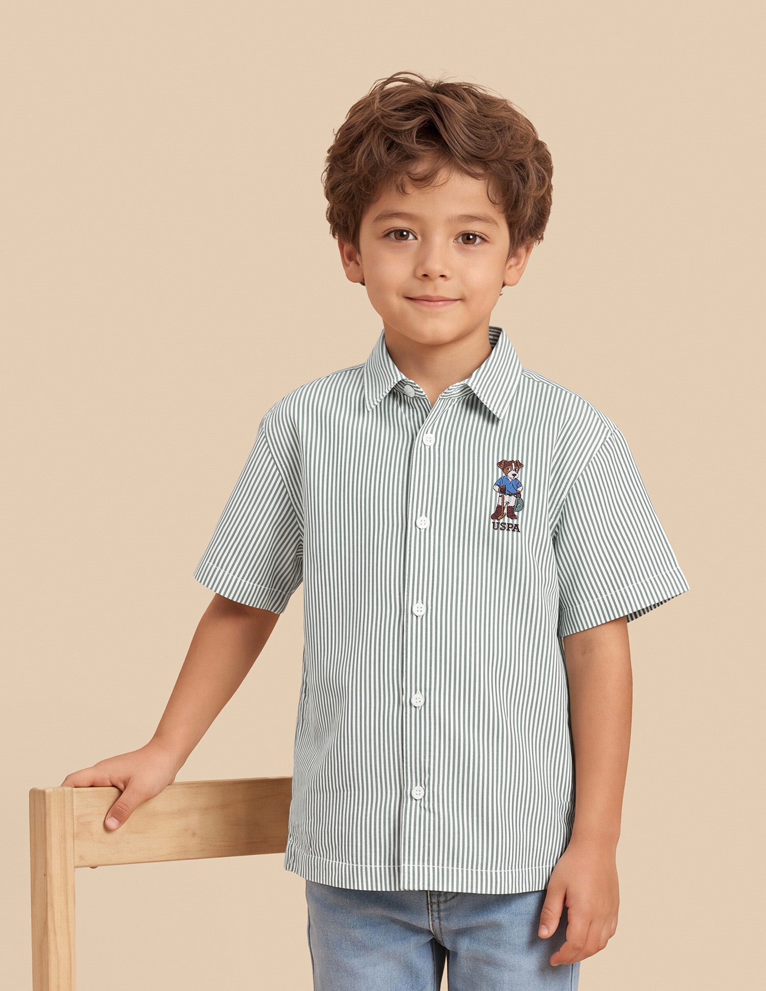 Vertical Striped Boxy Fit Shirt Green - U.S. Polo Assn. India | Large